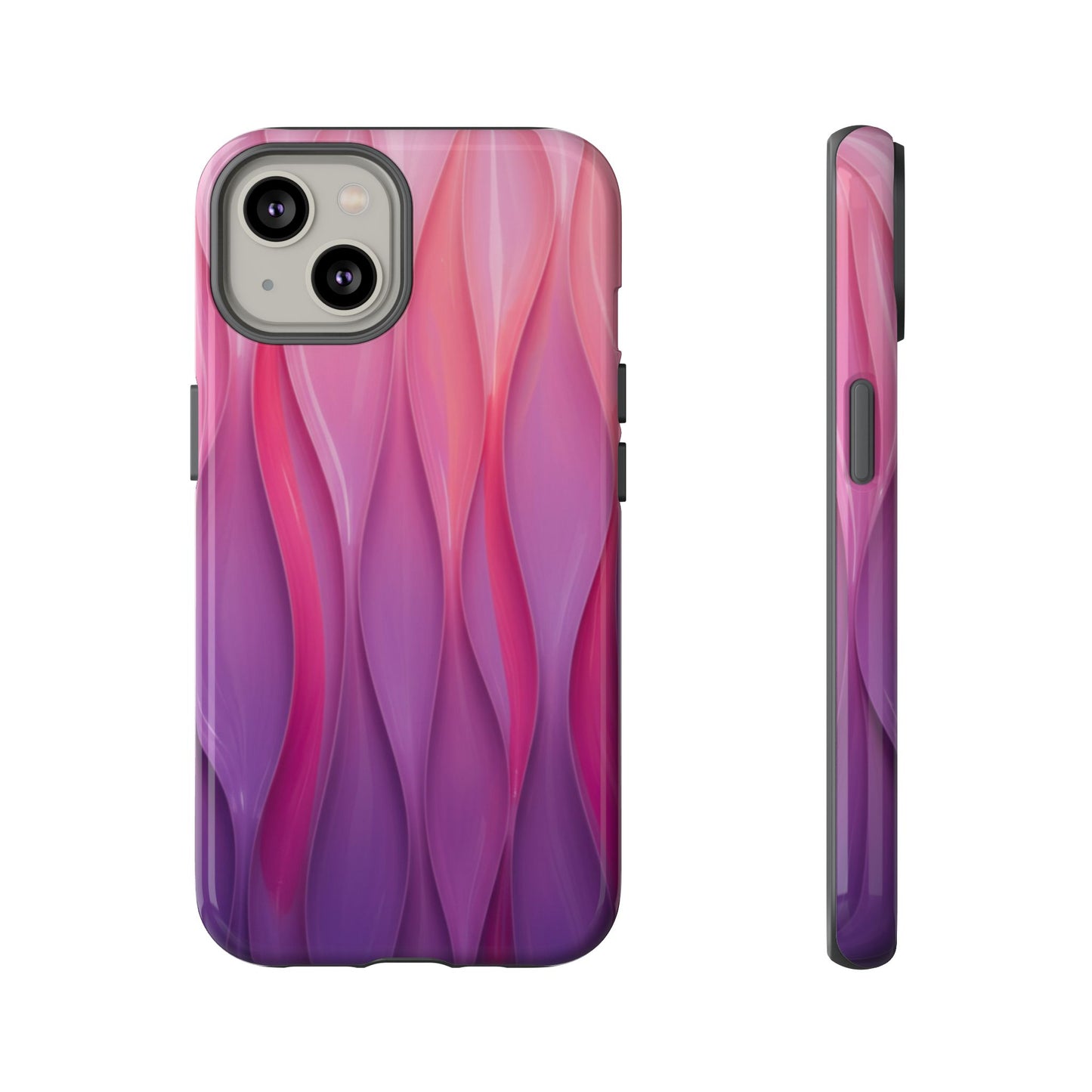 Pink Purple Wave Tough Phone Case. iPhone Tough Cases Phone Cases for iPhone 14\15\16\17 – Dual Layer, Matte/Glossy Finish, Wireless Charging Compatible — Abstract Gradient Protective Cover