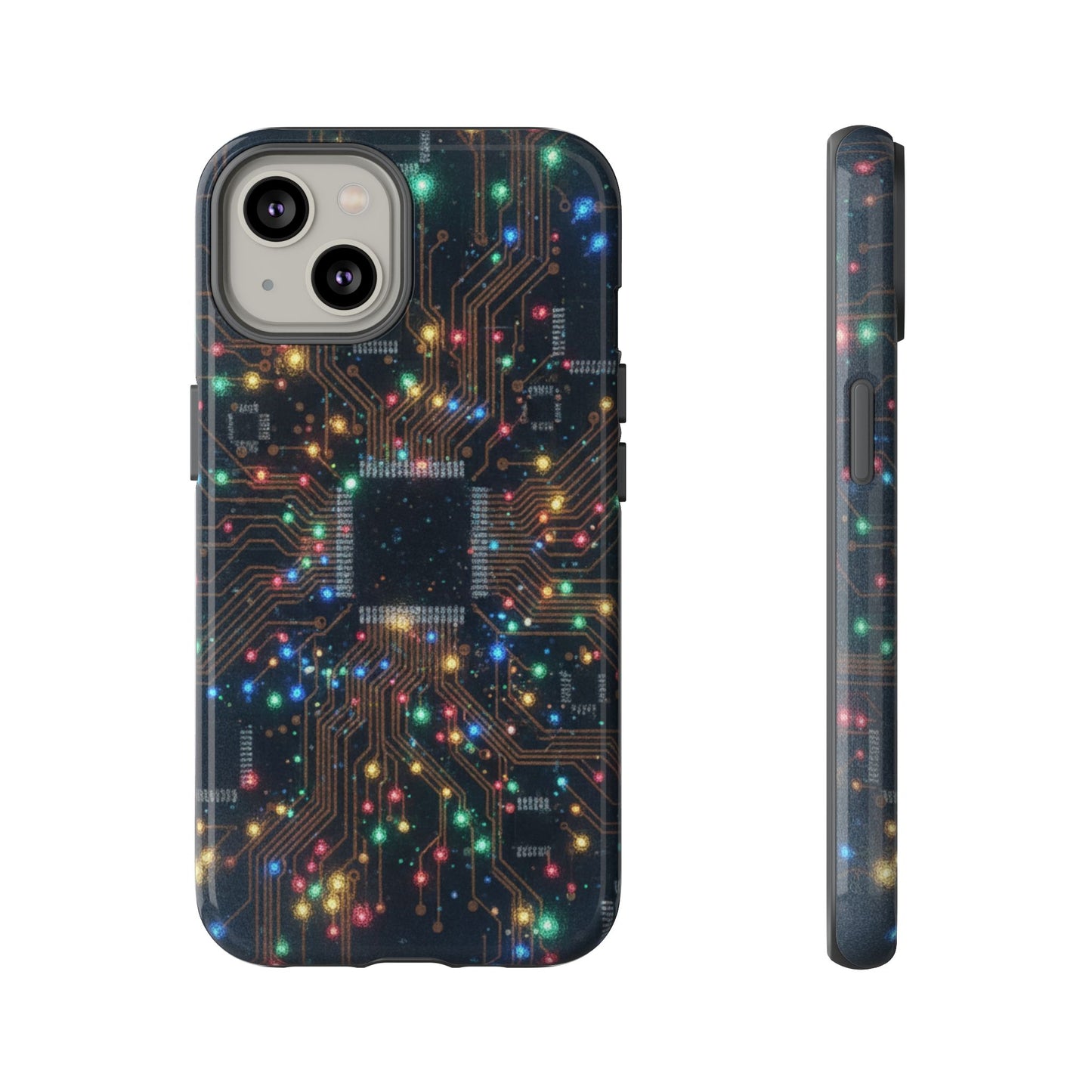 iPhone Tough Cases Phone Cases for iPhone 14\15\16\17 – Dual Layer, Matte/Glossy Finish, Wireless Charging Compatible, Circuit Board Phone Case – Colorful Microchip Tech Design, Durable Tough Case