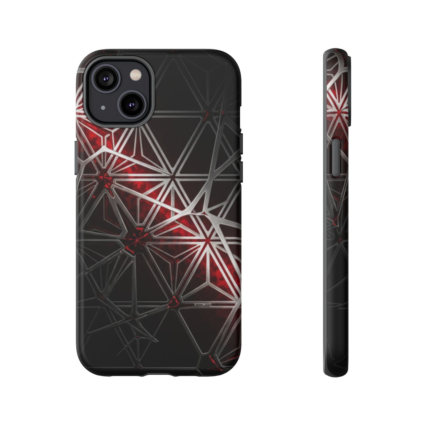 iPhone Tough Cases Phone Cases for iPhone 14\15\16\17 – Dual Layer, Matte/Glossy Finish, Wireless Charging Compatible. Geometric Tough Phone Case — Red & Black Abstract Protective Cover