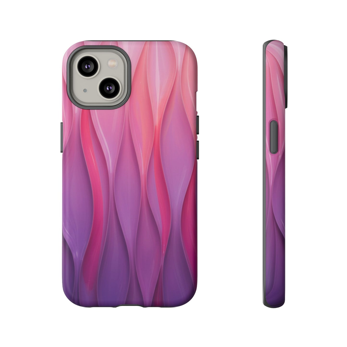 Pink Purple Wave Tough Phone Case. iPhone Tough Cases Phone Cases for iPhone 14\15\16\17 – Dual Layer, Matte/Glossy Finish, Wireless Charging Compatible — Abstract Gradient Protective Cover