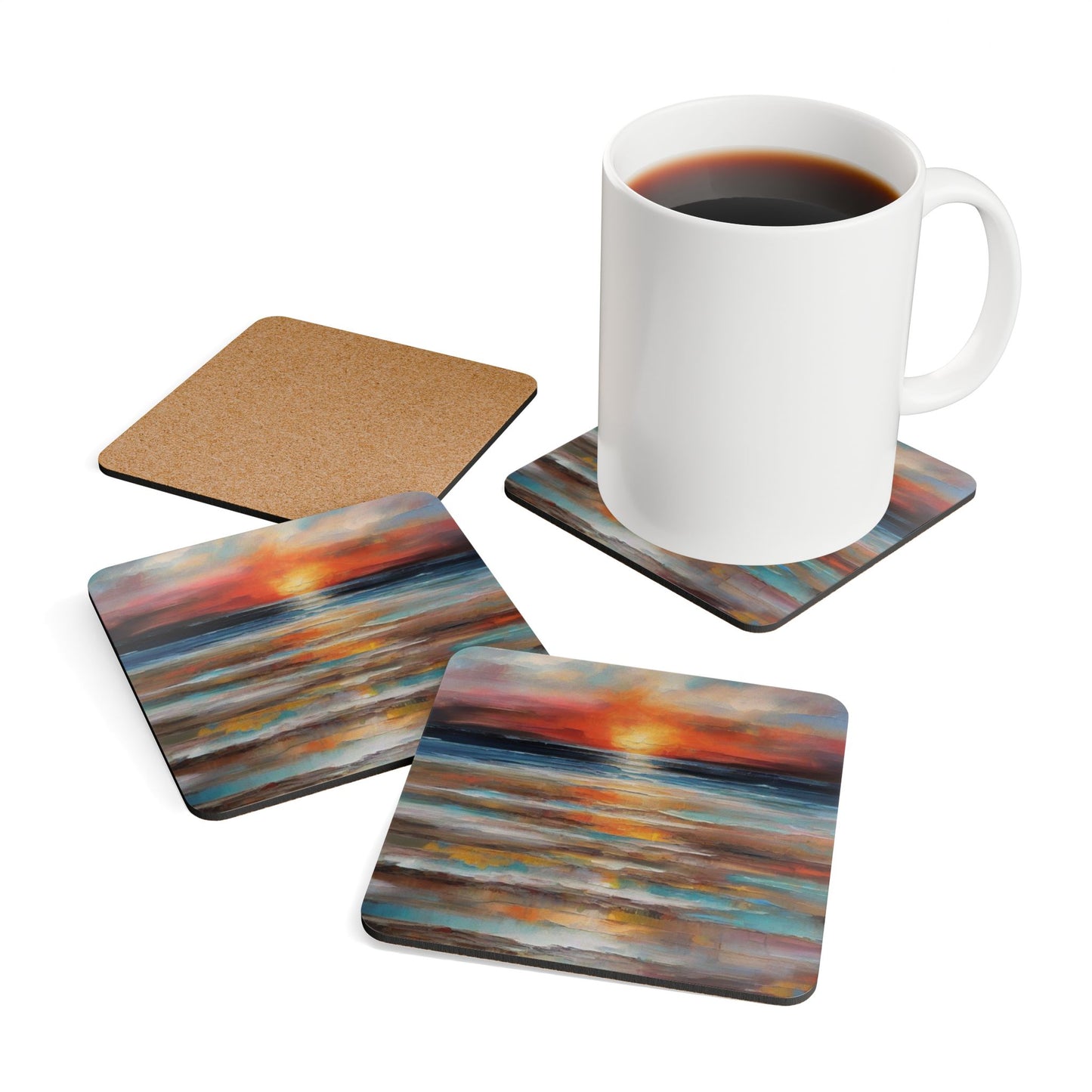 Designer Cork Coaster Set – High-Gloss Drink Coasters with Cork Backing (Set of 4)