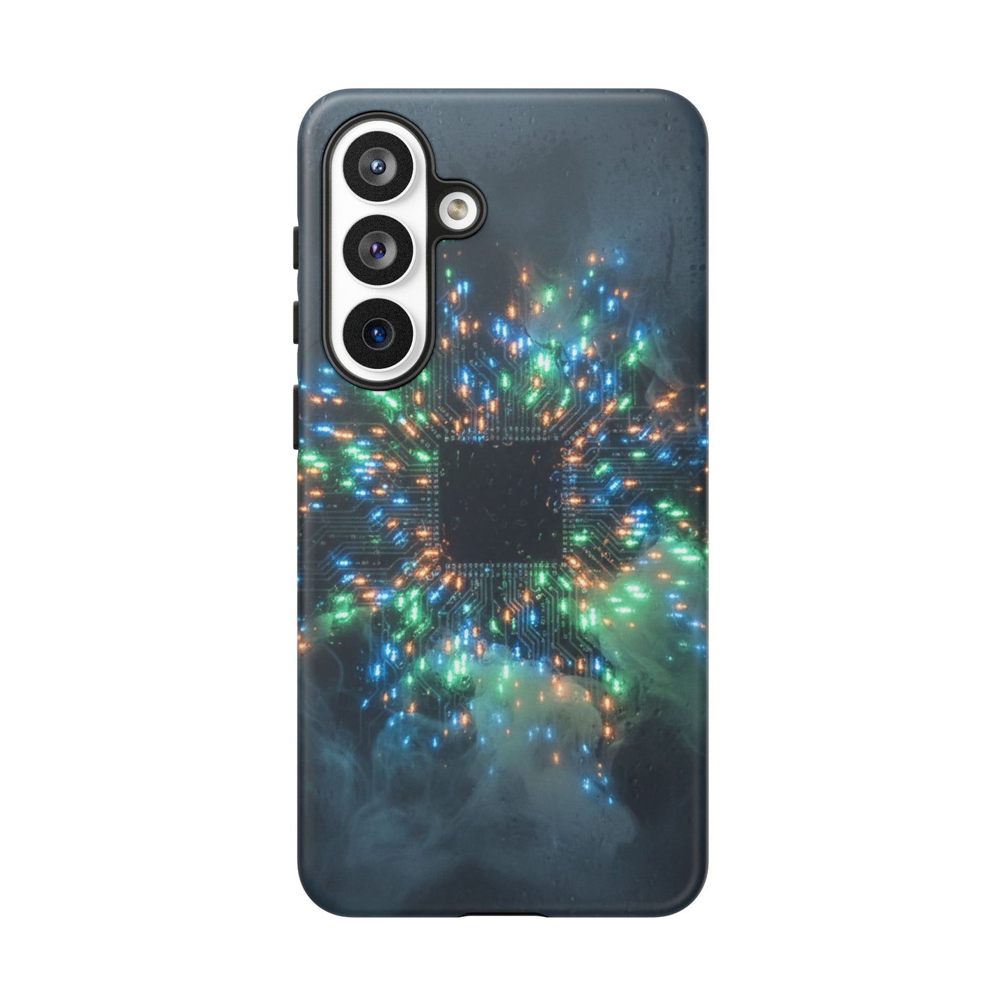 Tough Cases for Samsung Galaxy S25/S24/S23/S22 – Dual Layer, Matte/Glossy Finish, Wireless Charging CompatibleGalaxy, Circuit Phone Case — Colorful Microchip Glow Protective Tough Case