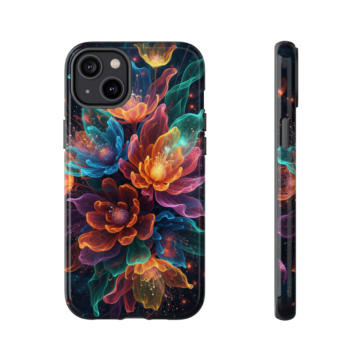 Floral Nebula Tough Phone Case — Colorful Cosmic Flower Protective Cover. iPhone Tough Cases Phone Cases for iPhone 14\15\16\17 – Dual Layer, Matte/Glossy Finish, Wireless Charging Compatible