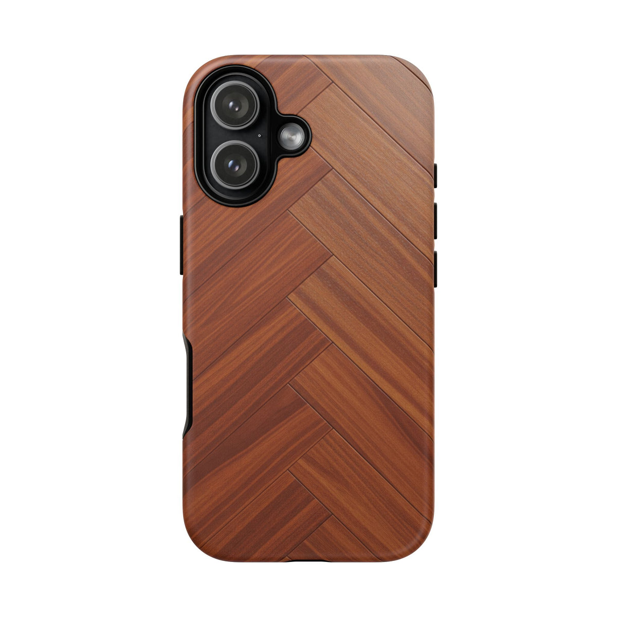 iPhone Tough Cases Phone Cases for iPhone 14\15\16\17 – Dual Layer, Matte/Glossy Finish, Wireless Charging Compatible. Plastic Woodgrain Herringbone Design Phone Case