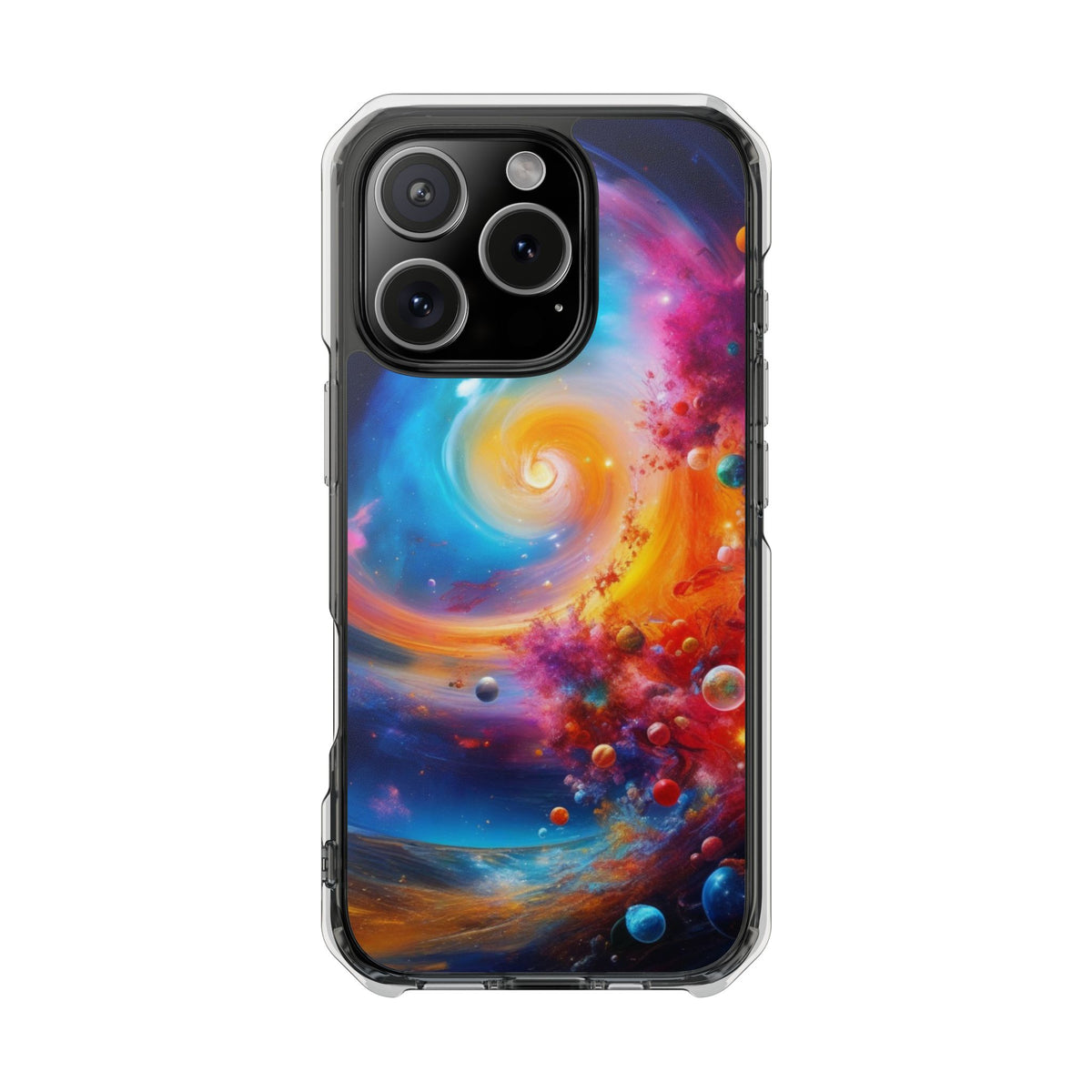 Magnetic Impact Phone Case for iPhone 16/15/14 — Colorful Cosmic Swirl Design