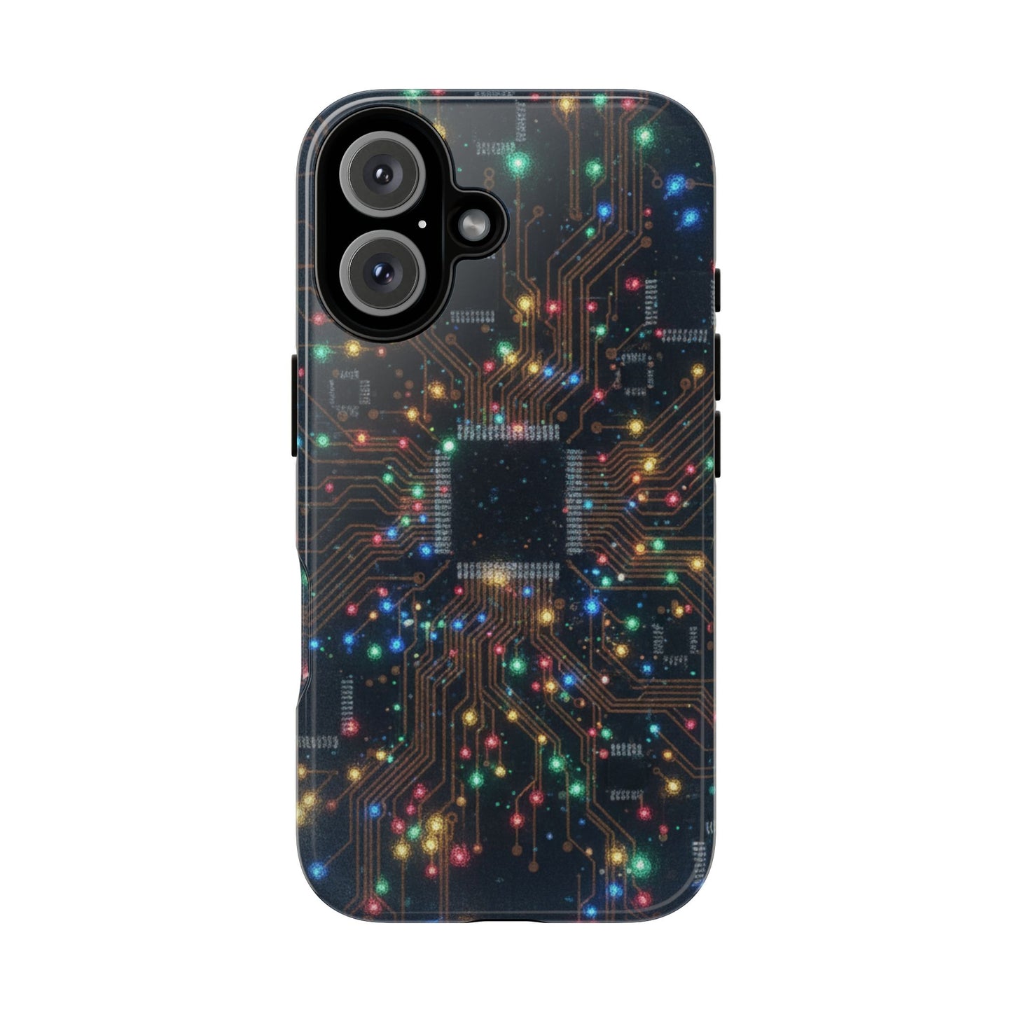 iPhone Tough Cases Phone Cases for iPhone 14\15\16\17 – Dual Layer, Matte/Glossy Finish, Wireless Charging Compatible, Circuit Board Phone Case – Colorful Microchip Tech Design, Durable Tough Case