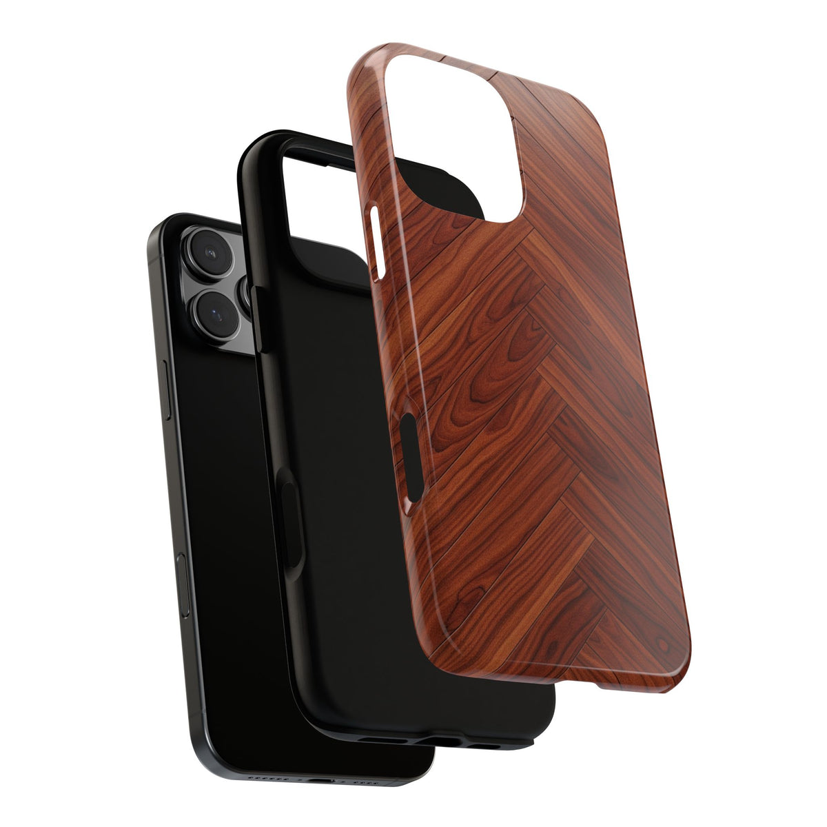 iPhone Tough Cases Phone Cases for iPhone 14\15\16\17 – Dual Layer, Matte/Glossy Finish, Wireless Charging Compatible. Tough Phone Case — Plastic Herringbone Walnut Protective Cover