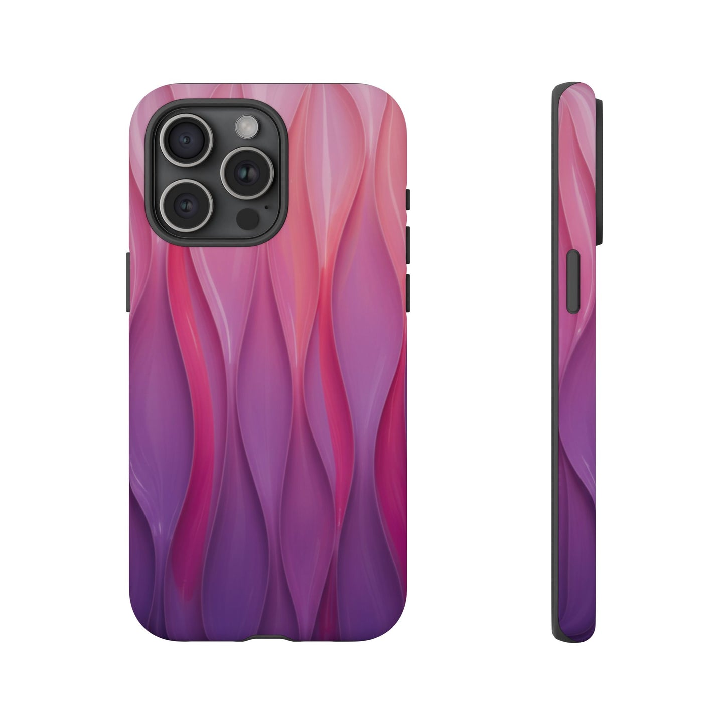 Pink Purple Wave Tough Phone Case. iPhone Tough Cases Phone Cases for iPhone 14\15\16\17 – Dual Layer, Matte/Glossy Finish, Wireless Charging Compatible — Abstract Gradient Protective Cover