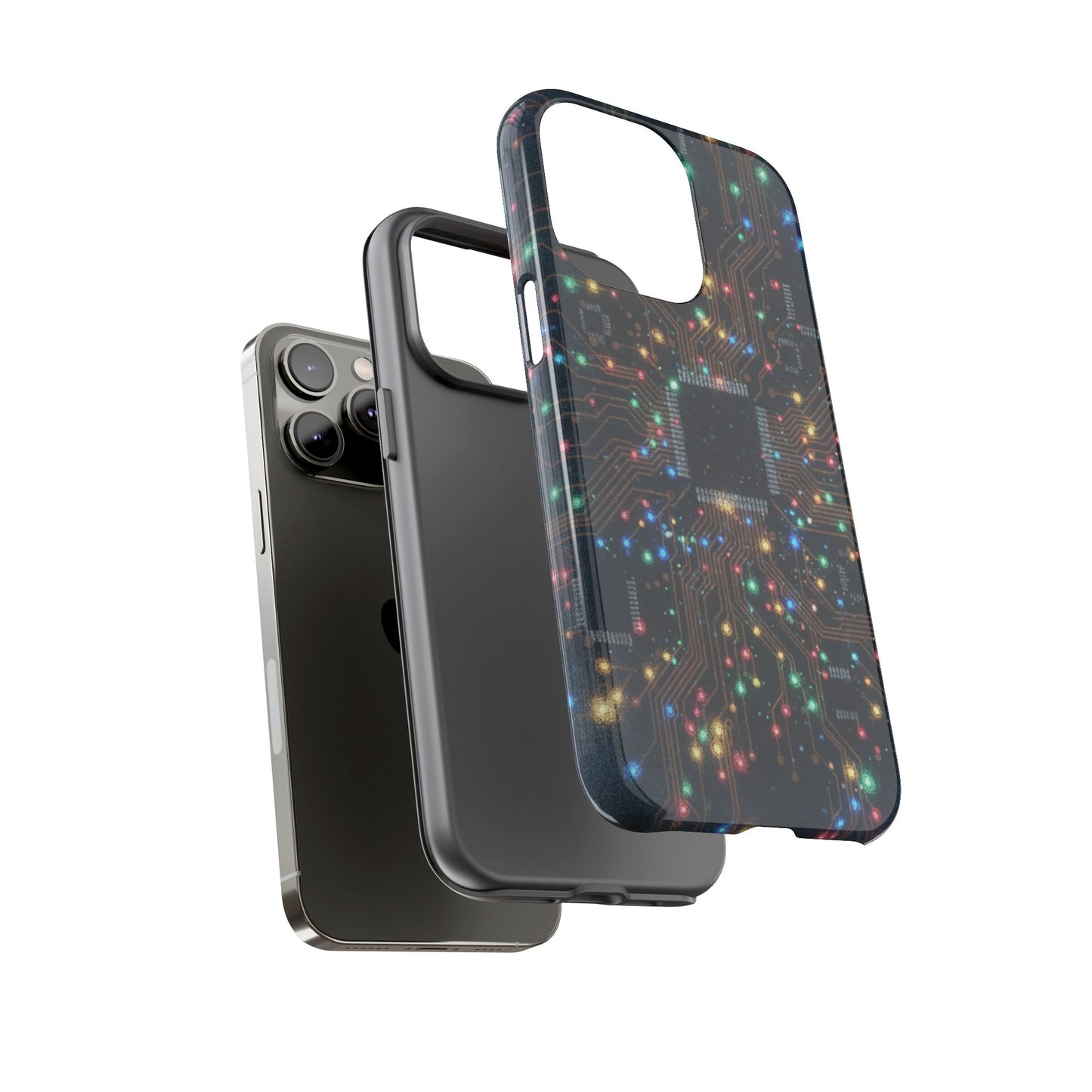 iPhone Tough Cases Phone Cases for iPhone 14\15\16\17 – Dual Layer, Matte/Glossy Finish, Wireless Charging Compatible, Circuit Board Phone Case – Colorful Microchip Tech Design, Durable Tough Case
