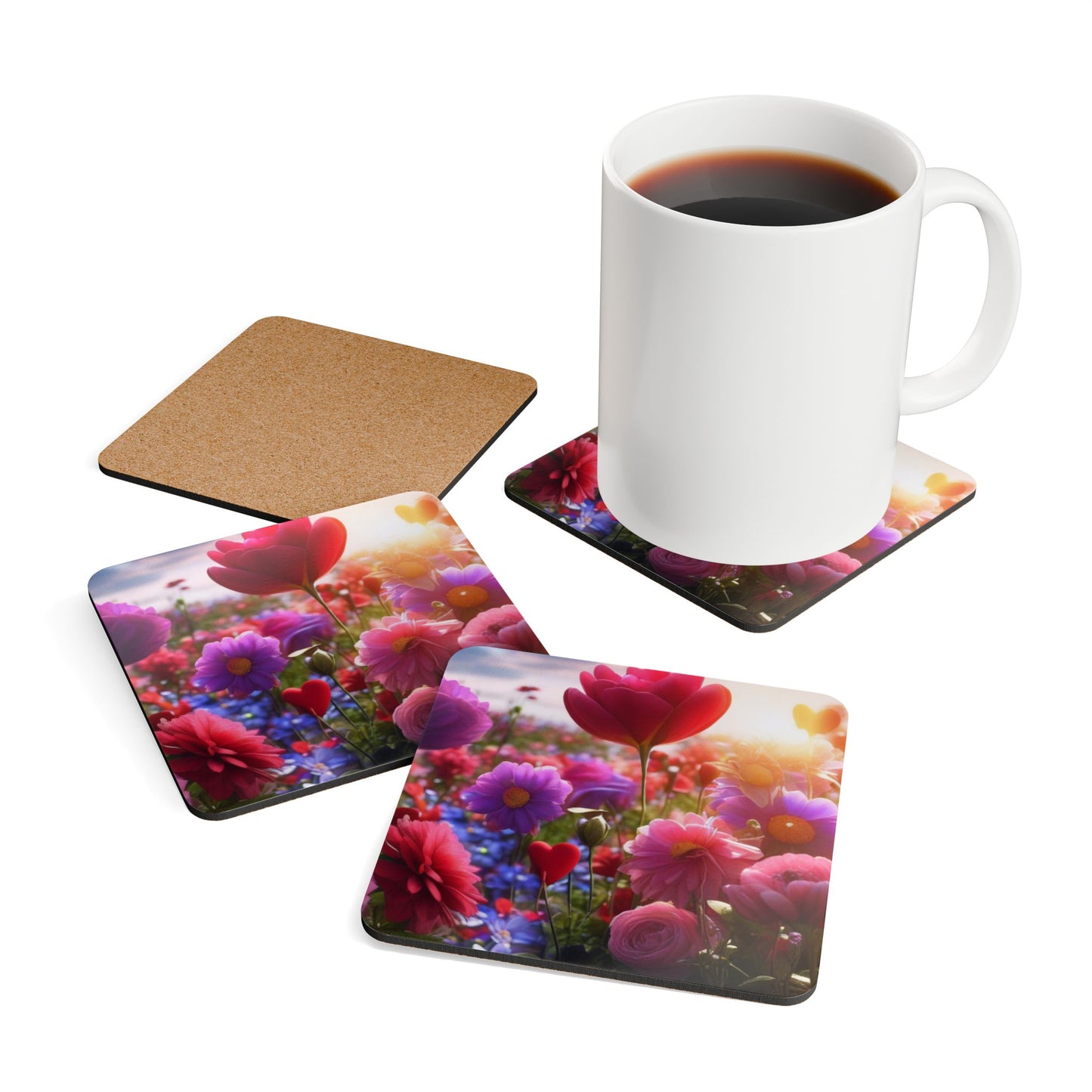 Floral Cork Coaster Set - Drink Coasters for Home Decor. Gifts for Her