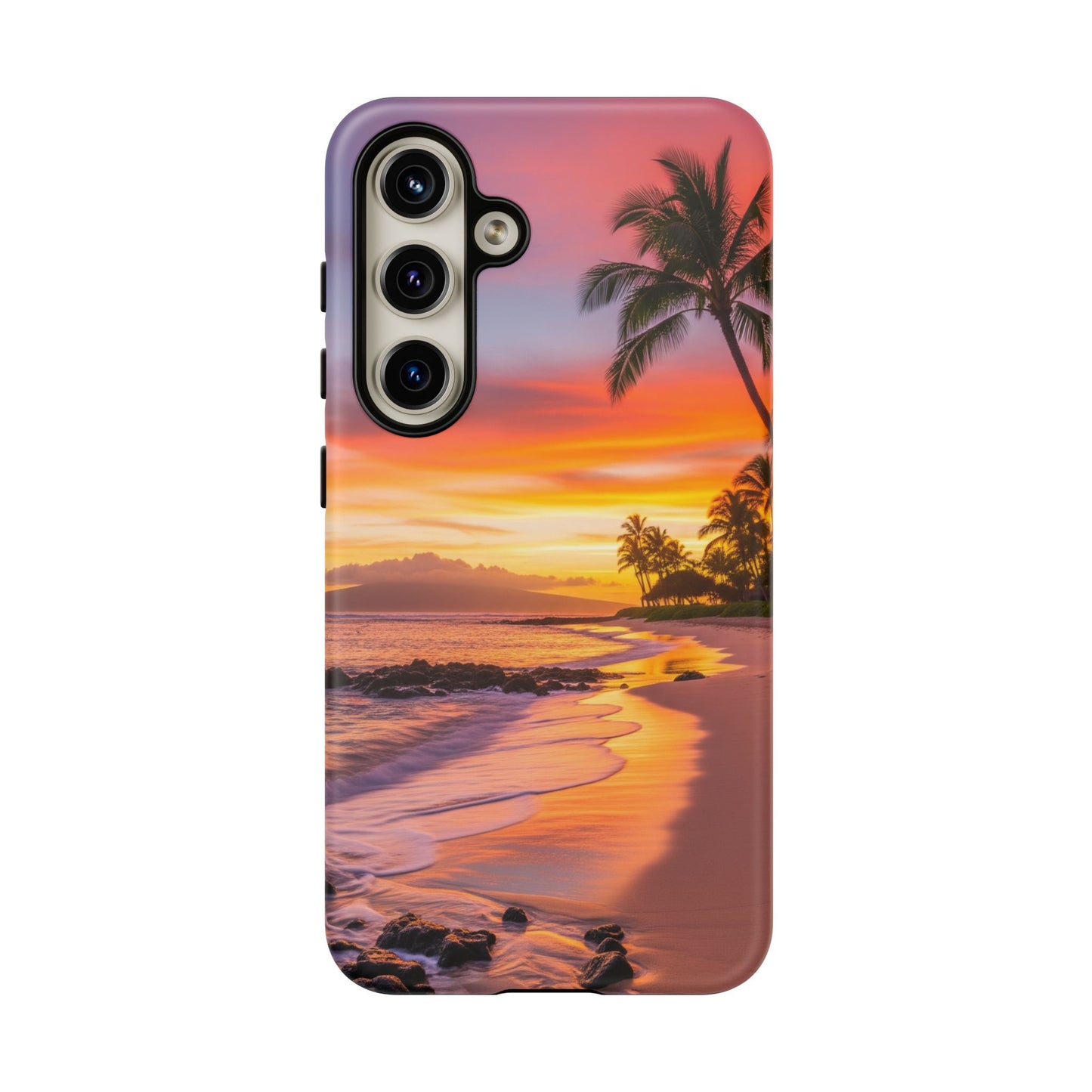 Tough Cases Phone Cases for Samsung Galaxy S26/S25/S24/S23/S22 – Dual Layer, Matte/Glossy Finish, Wireless Charging CompatibleTropical Sunset Phone Case — Sunset Beach Palm Tree Tough Case