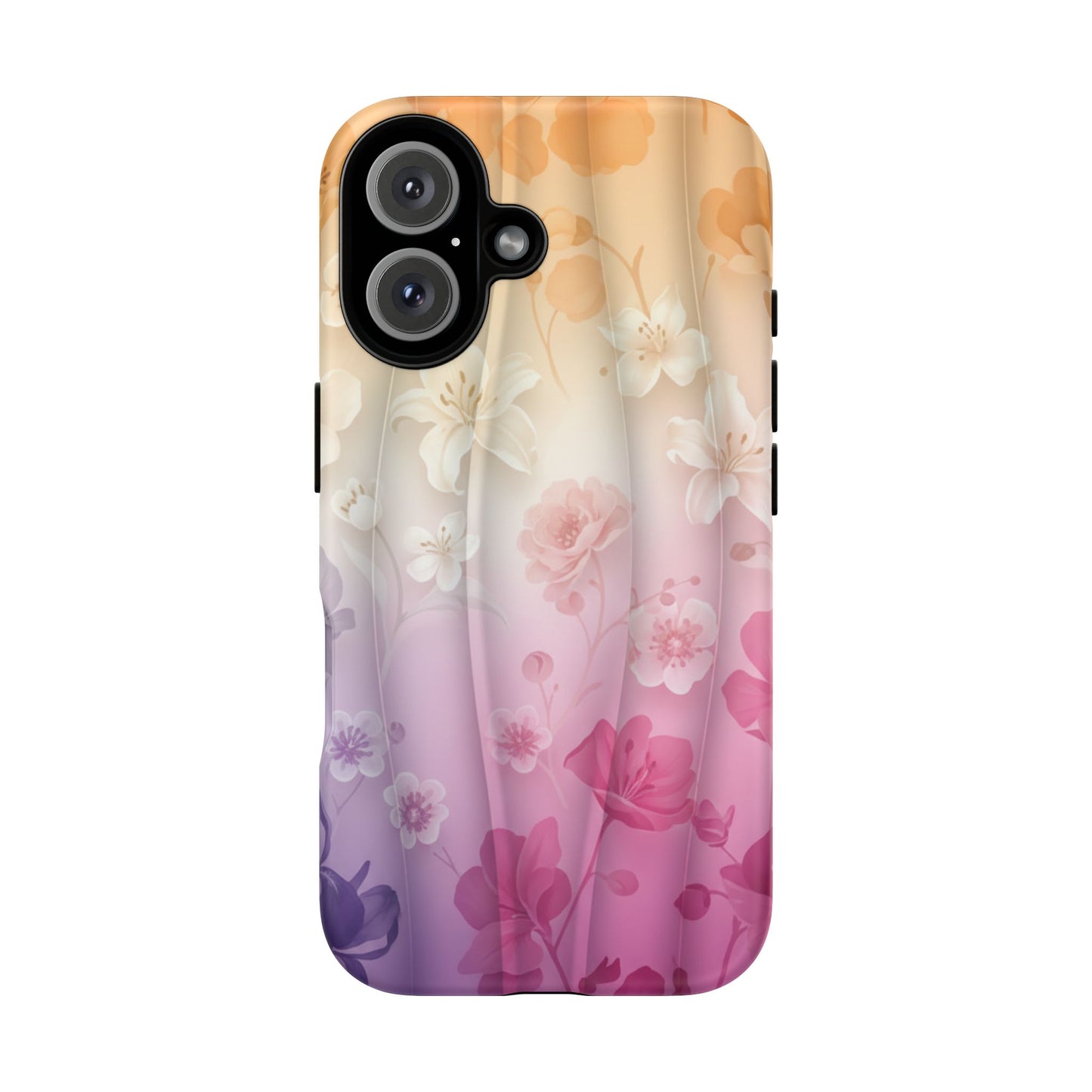 Floral Gradient Phone Case iPhone Tough Cases Phone Cases for iPhone 14\15\16\17 – Dual Layer, Matte/Glossy Finish, Wireless Charging Compatible - Pastel Ombre Flowers Protective Cover