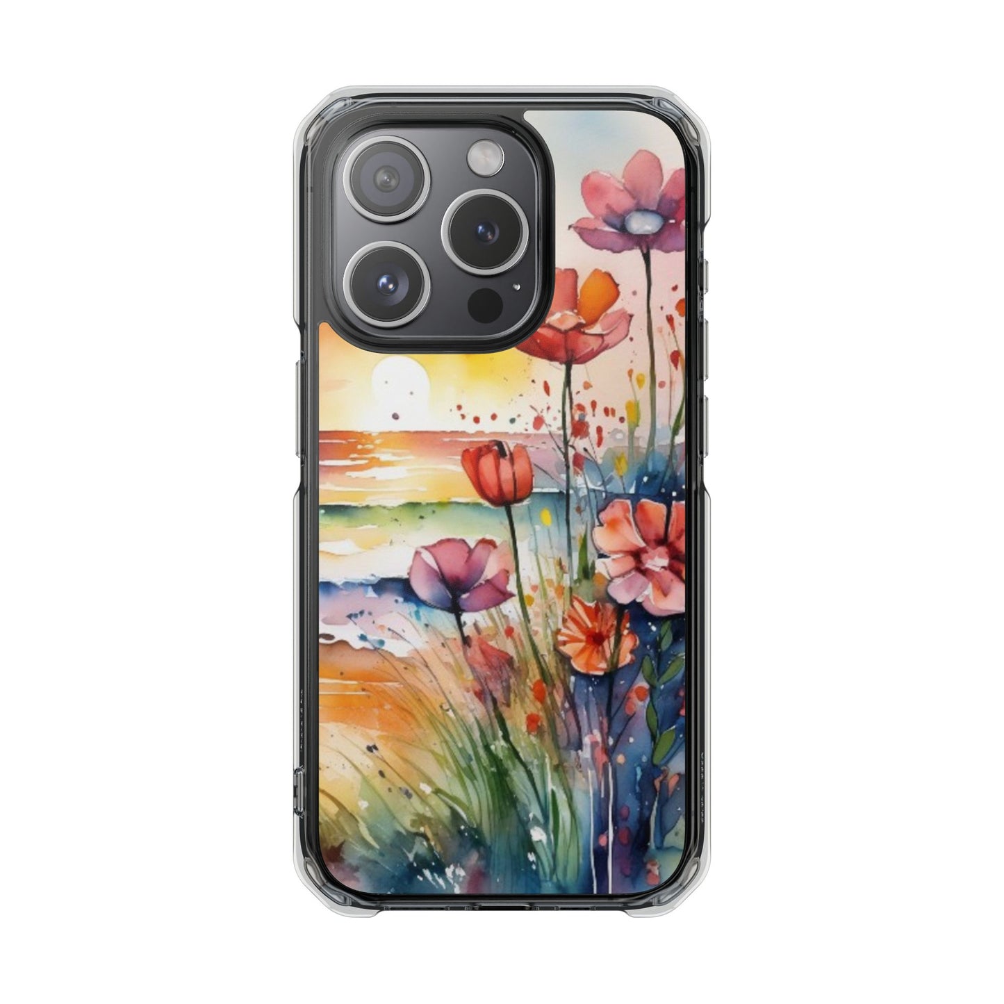 Floral Magnetic Phone Case for iPhone 14\15\16- Clear Impact Protection, Beach case, iphone 16 pro max, iPhone case