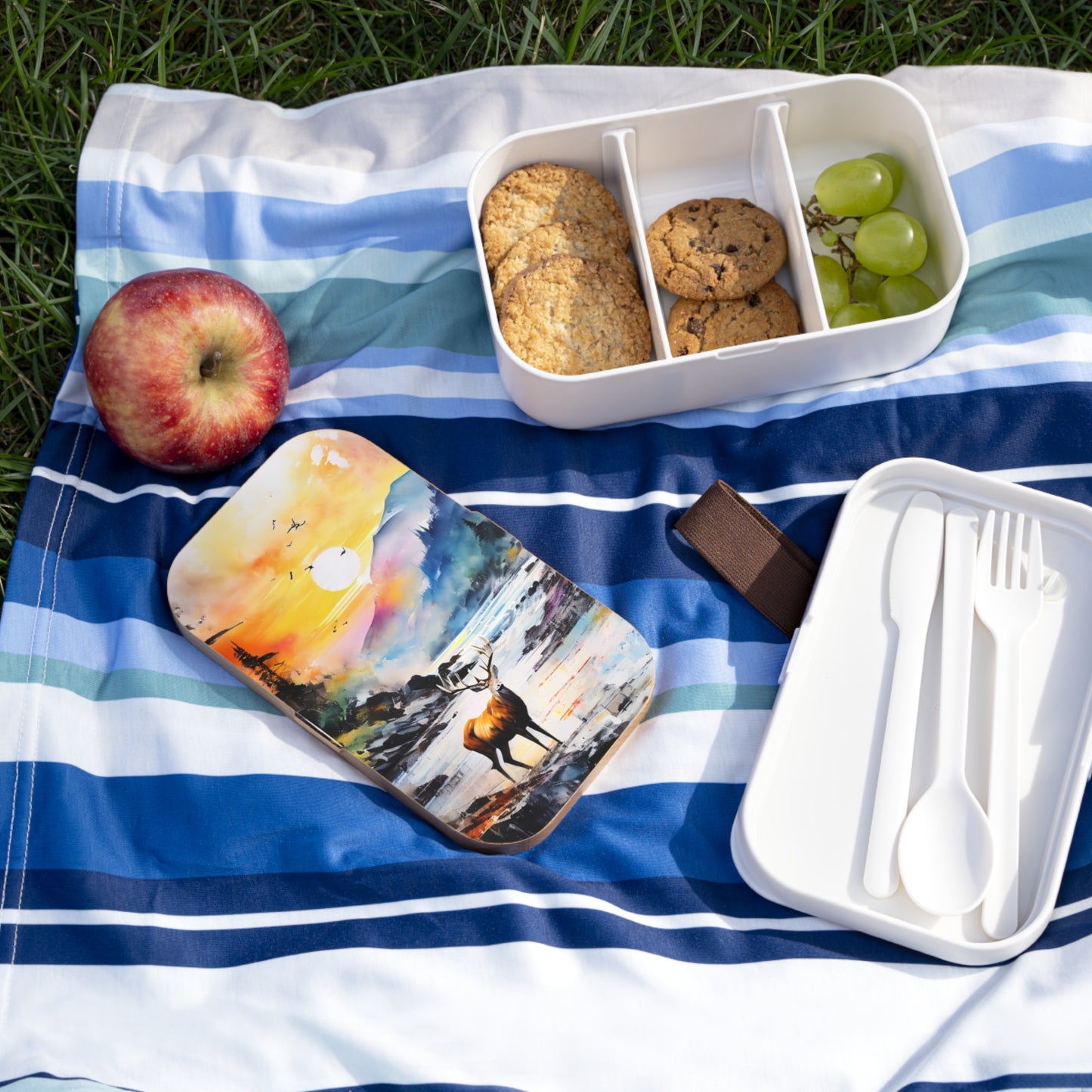 Deer Sunset Bento Lunch Box – Watercolor Wildlife Picnic Box