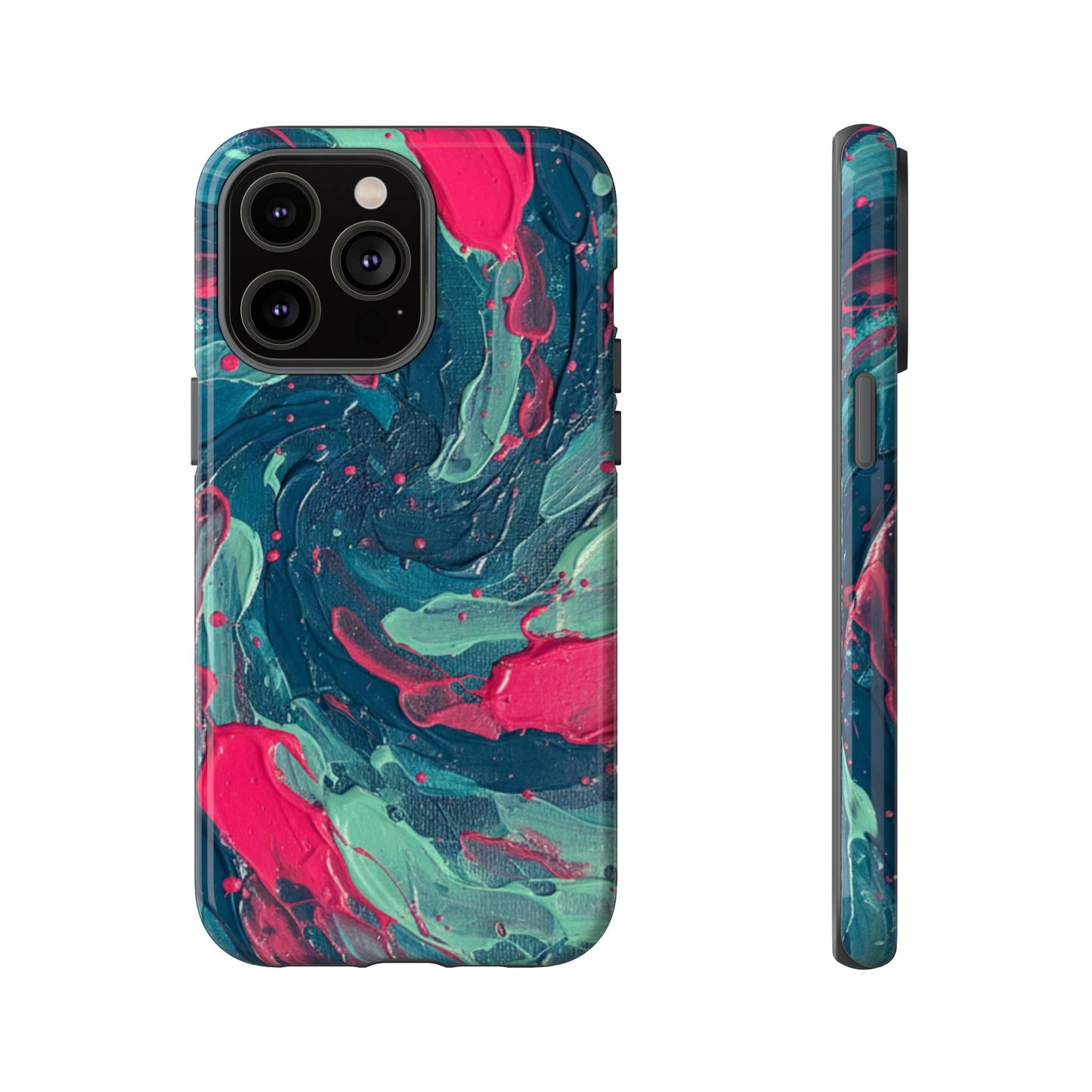 iPhone Tough Cases Phone Cases for iPhone 14\15\16\17 – Dual Layer, Matte/Glossy Finish, iPhone 17 case for sale, Wireless Charging Compatible, Marbled Teal & Fuchsia Tough Phone Case