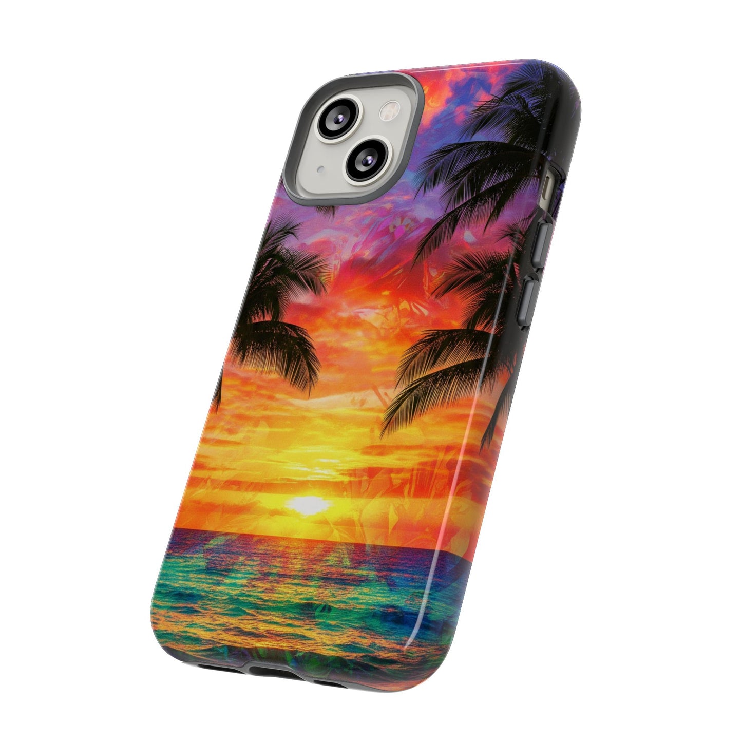 iPhone Tough Cases Phone Cases for iPhone 14\15\16\17. Tropical Sunset Phone Case — Palm Tree Beach Protective Cover