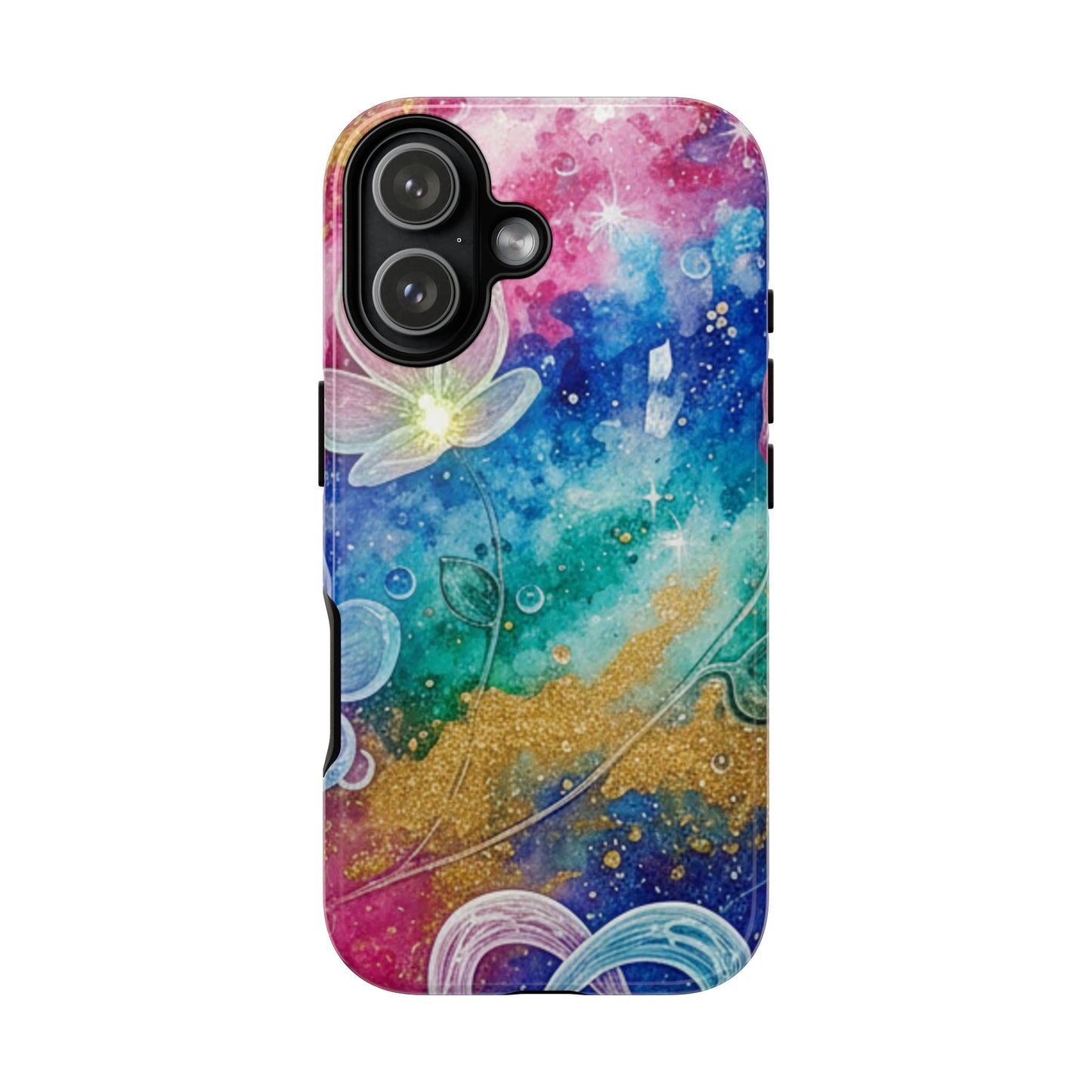 iPhone Tough Cases, iPhone 17 phone case, Phone Cases for iPhone 14\15\16\17 – Dual Layer, Matte/Glossy Finish, Wireless Charging Compatible, Galaxy Floral Tough Phone Case — Colorful Bubbles Design