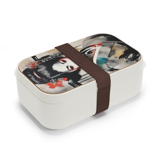 Stylish Bento Box Lunchbox – Portable, Designed Food Container with Wooden Lid & Two Moveable Compartments for Work, School & Picnics