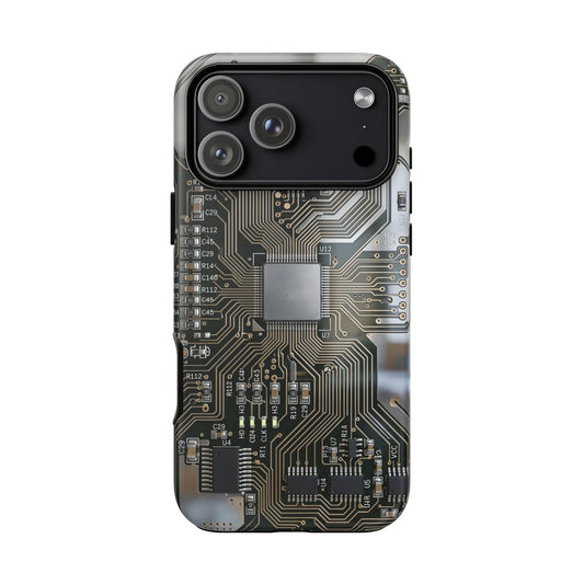 iPhone Tough Cases Phone Cases for iPhone 14\15\16\17 – Dual Layer, Matte/Glossy Finish, Wireless Charging Compatible. Circuit Board Tough Phone Case — Tech-Inspired Protective iPhone Cover