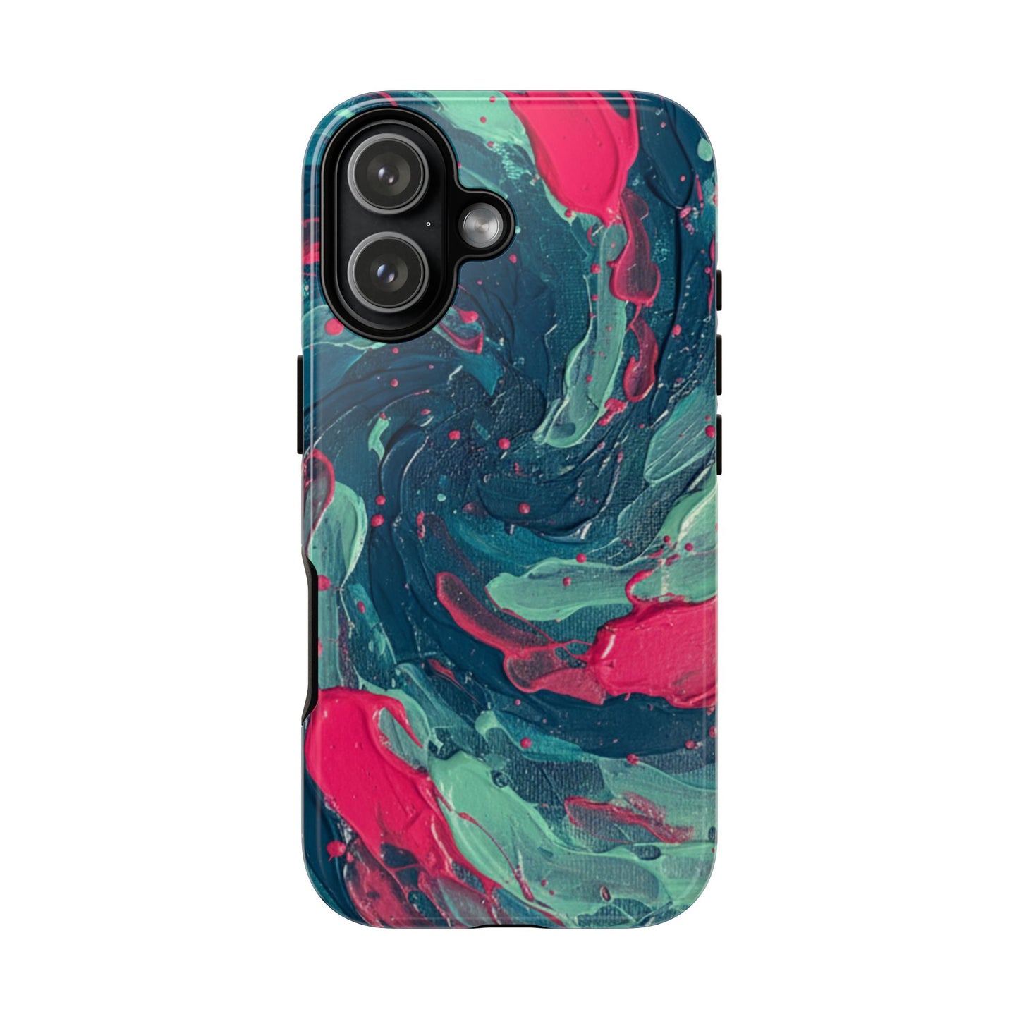 iPhone Tough Cases Phone Cases for iPhone 14\15\16\17 – Dual Layer, Matte/Glossy Finish, iPhone 17 case for sale, Wireless Charging Compatible, Marbled Teal & Fuchsia Tough Phone Case