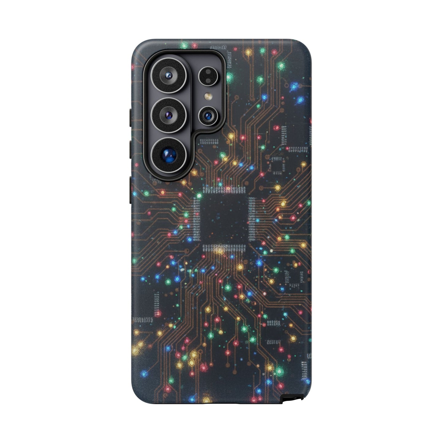 Tough Cases Phone Cases for Samsung Galaxy S25/S24/S23/S22 – Dual Layer, Matte/Glossy Finish, Wireless Charging Compatible, Circuit Board Glow Phone Case — Techy Microchip LED Design