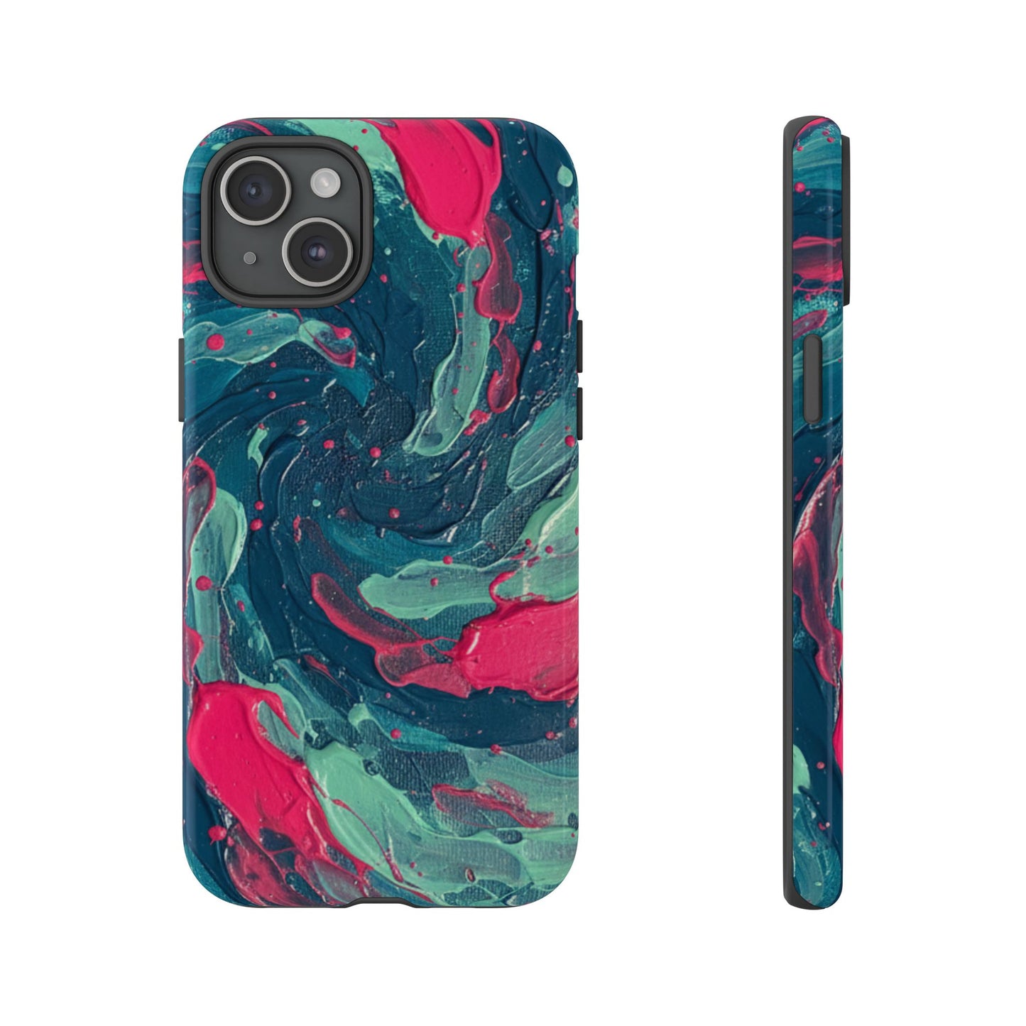 iPhone Tough Cases Phone Cases for iPhone 14\15\16\17 – Dual Layer, Matte/Glossy Finish, iPhone 17 case for sale, Wireless Charging Compatible, Marbled Teal & Fuchsia Tough Phone Case