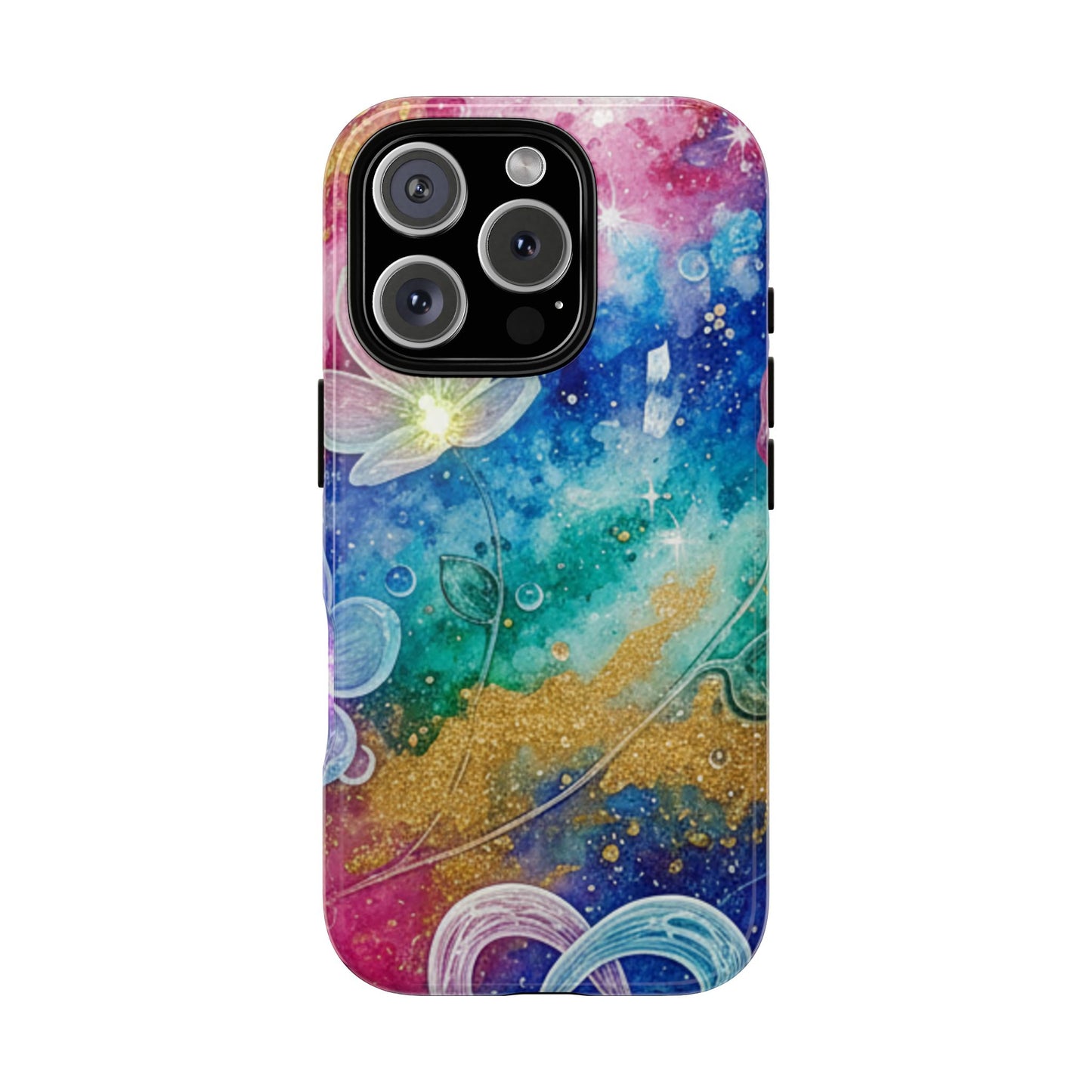 iPhone Tough Cases, iPhone 17 phone case, Phone Cases for iPhone 14\15\16\17 – Dual Layer, Matte/Glossy Finish, Wireless Charging Compatible, Galaxy Floral Tough Phone Case — Colorful Bubbles Design