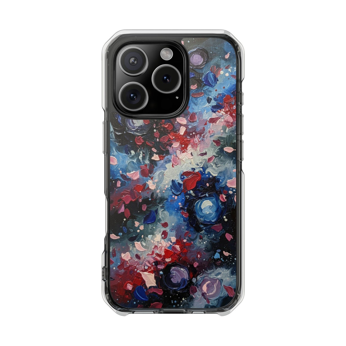 Magnetic Impact Phone Case for iPhone 17/16/15/14 Clear Magnetic Impact Phone Case — Abstract Red & Blue Galaxy Design
