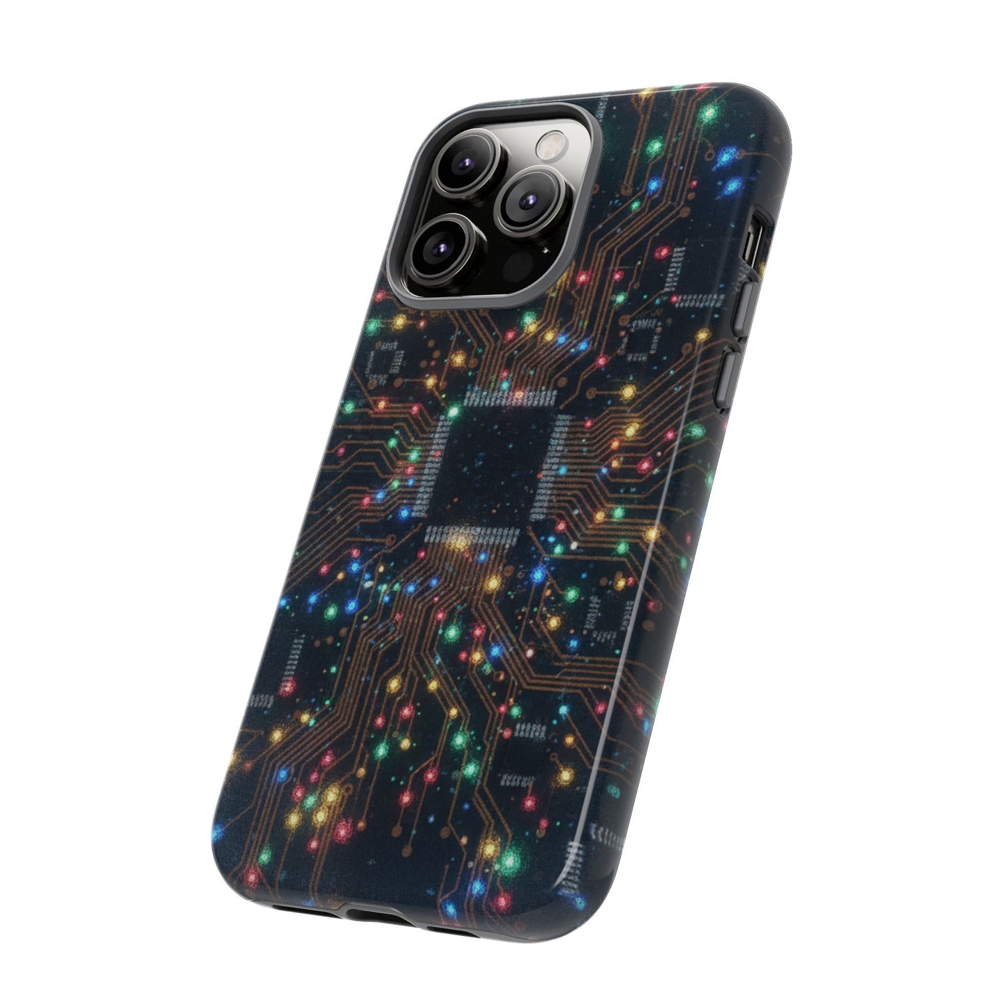 iPhone Tough Cases Phone Cases for iPhone 14\15\16\17 – Dual Layer, Matte/Glossy Finish, Wireless Charging Compatible, Circuit Board Phone Case – Colorful Microchip Tech Design, Durable Tough Case