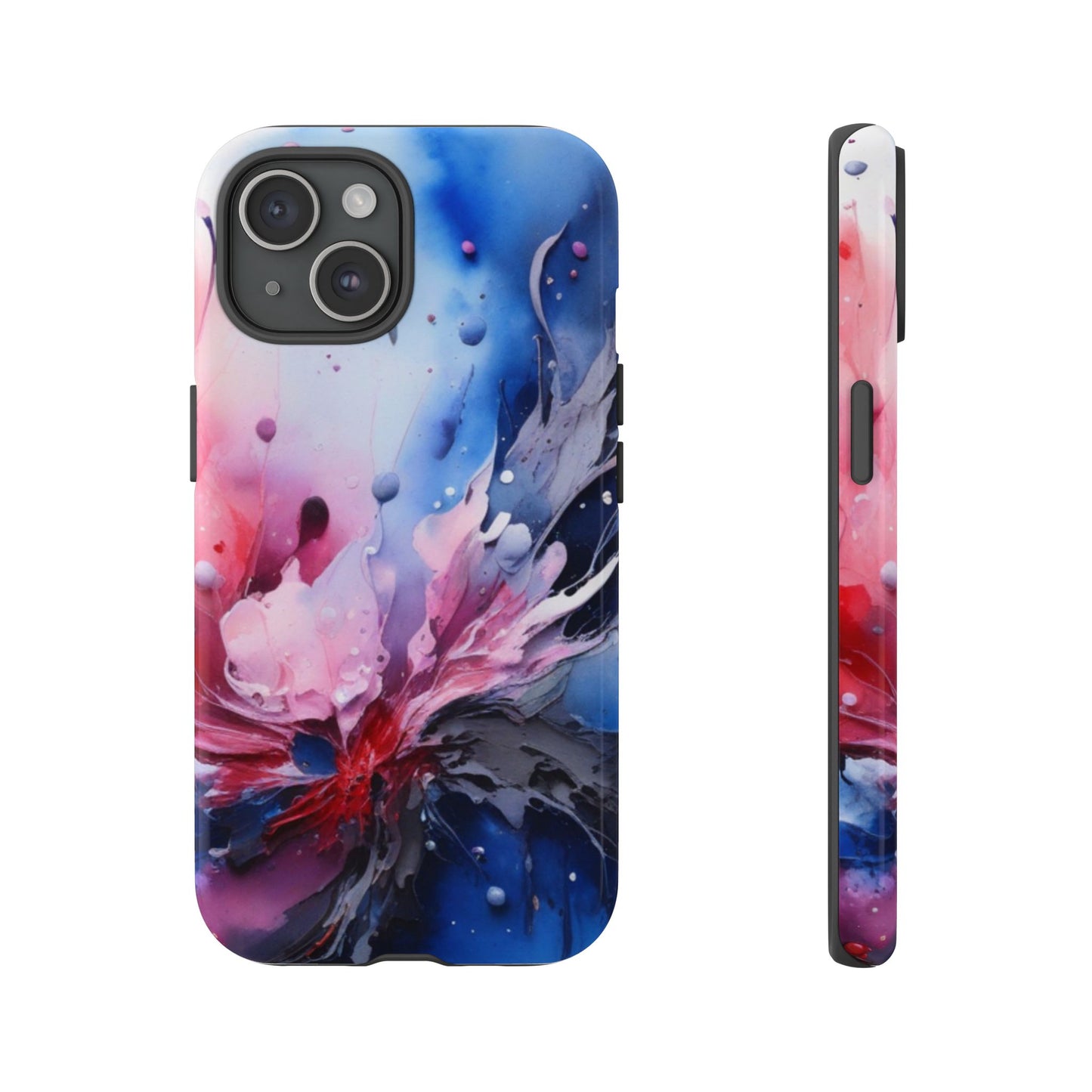 Tough Case — Abstract Pink & Blue Phone Case. iPhone Tough Cases Phone Cases for iPhone 17/16/15/14 – Dual Layer, Matte/Glossy Finish, Wireless Charging Compatible