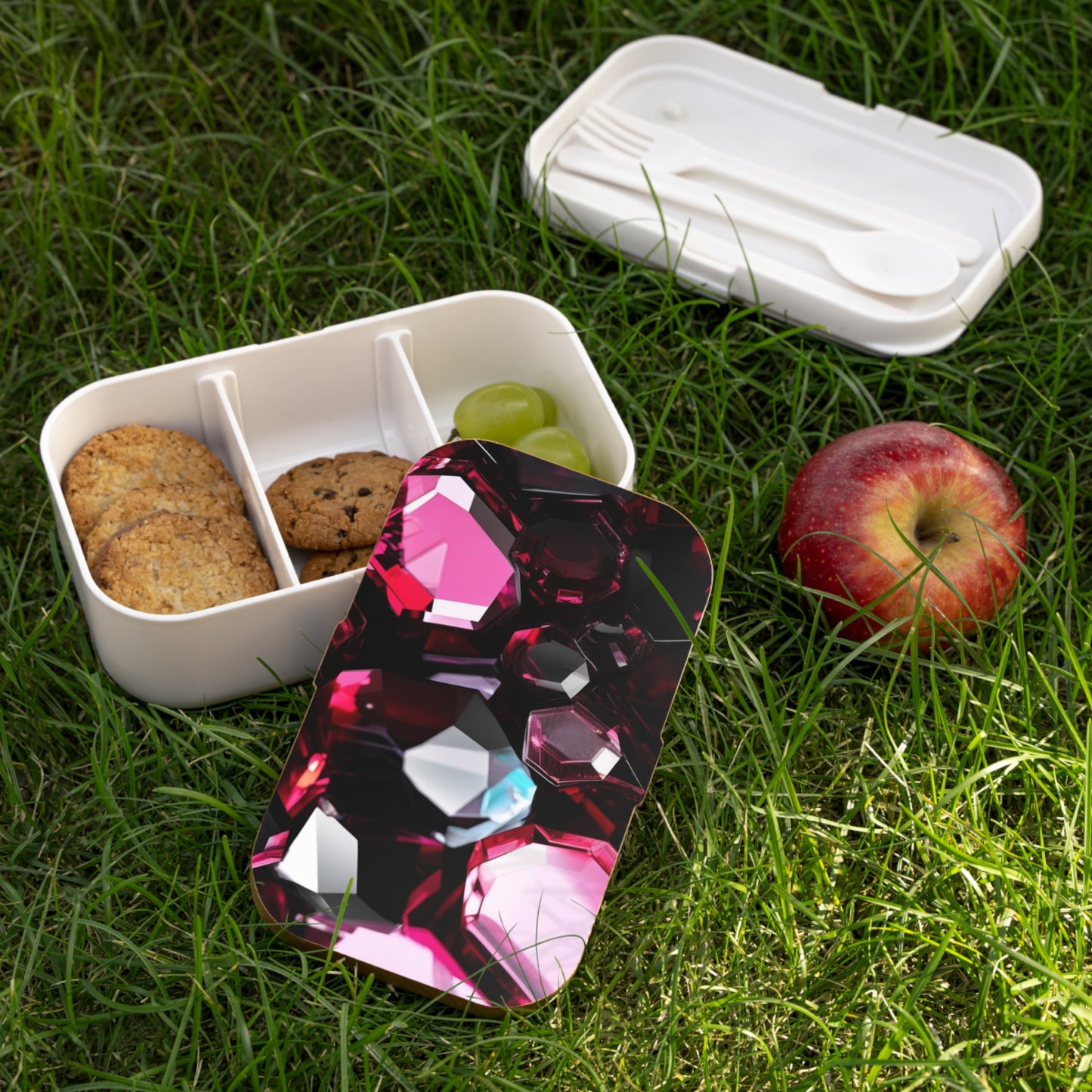 Stylish Bento Box Lunchbox – Portable, Designer Food Container with Wooden Lid & Two Moveable Compartments for Work, School & Picnics