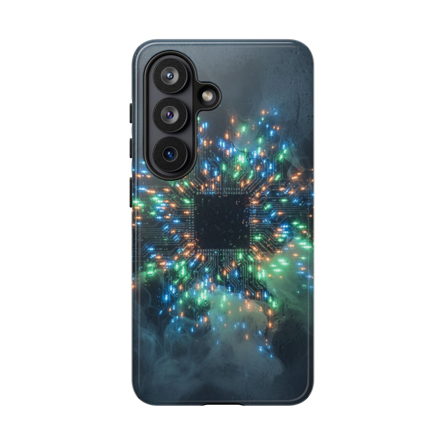 Tough Cases for Samsung Galaxy S25/S24/S23/S22 – Dual Layer, Matte/Glossy Finish, Wireless Charging CompatibleGalaxy, Circuit Phone Case — Colorful Microchip Glow Protective Tough Case