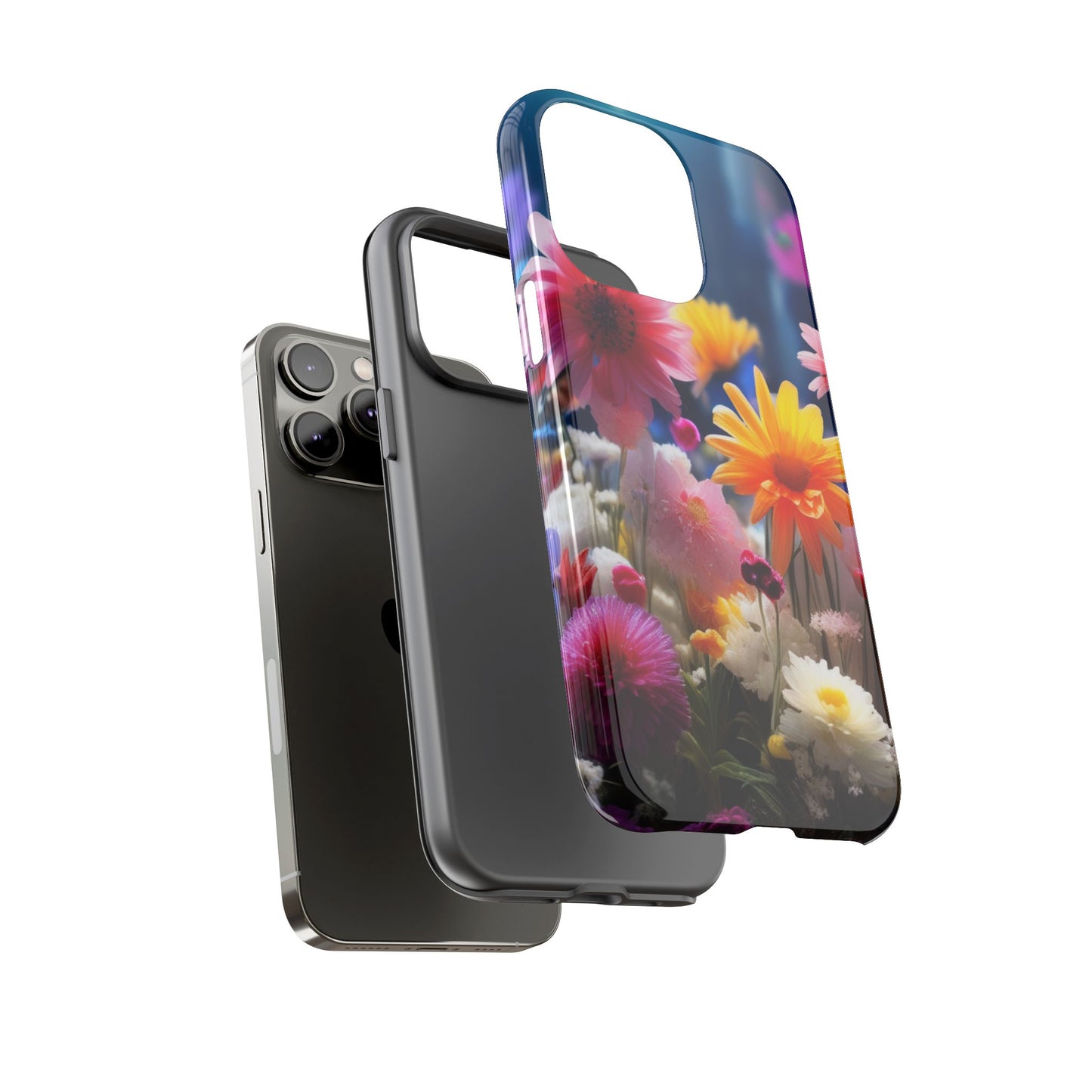 iPhone Tough Cases Phone Cases for iPhone 14\15\16\17– Dual Layer, Matte/Glossy Finish, Wireless Charging Compatible, Floral Garden Phone Case — Vibrant Spring Flowers Protective iPhone Case