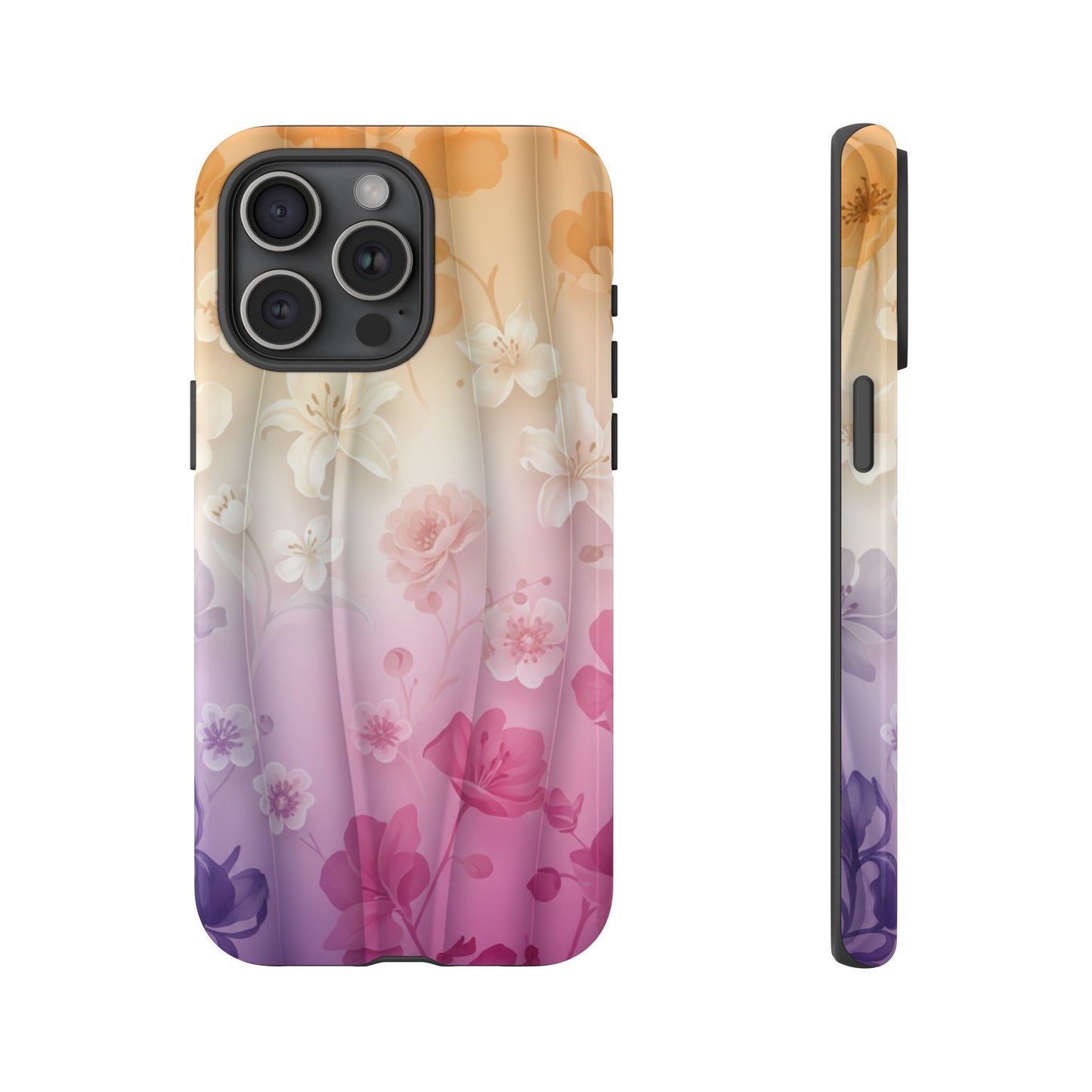 Floral Gradient Phone Case iPhone Tough Cases Phone Cases for iPhone 14\15\16\17 – Dual Layer, Matte/Glossy Finish, Wireless Charging Compatible - Pastel Ombre Flowers Protective Cover