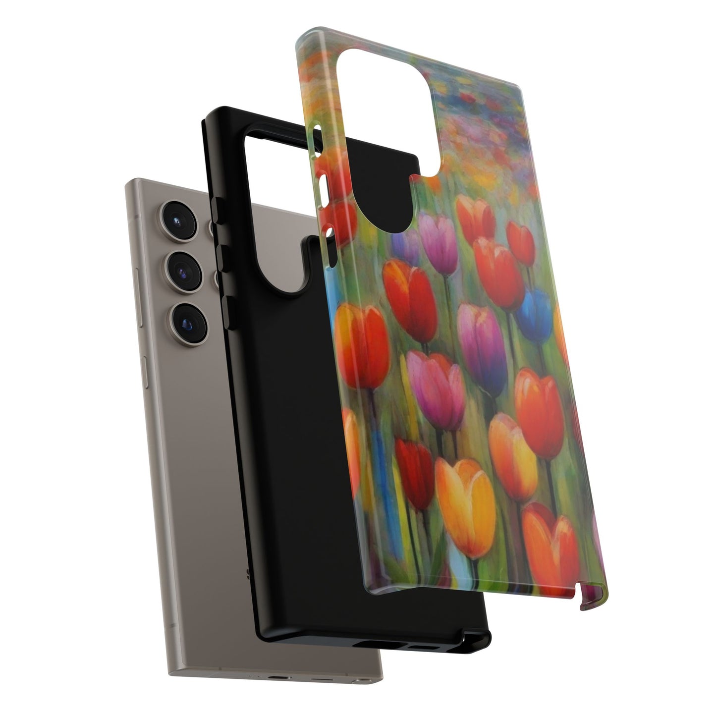 Tough Case Phone Case for Samsung Galaxy S25/S24– Dual Layer, Matte/Glossy Finish, Wireless Charging Compatible, Colorful Tulip Phone Case