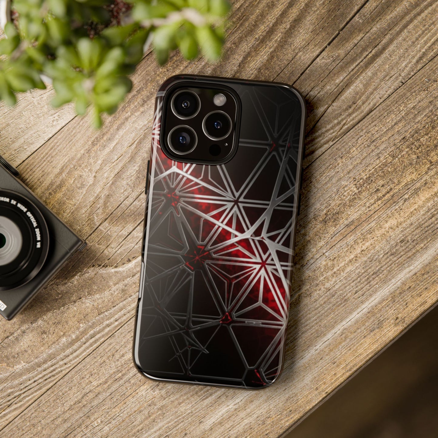 iPhone Tough Cases Phone Cases for iPhone 14\15\16\17 – Dual Layer, Matte/Glossy Finish, Wireless Charging Compatible. Geometric Tough Phone Case — Red & Black Abstract Protective Cover