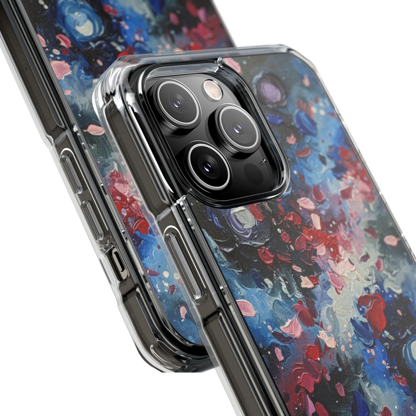 Magnetic Impact Phone Case for iPhone 17/16/15/14 Clear Magnetic Impact Phone Case — Abstract Red & Blue Galaxy Design
