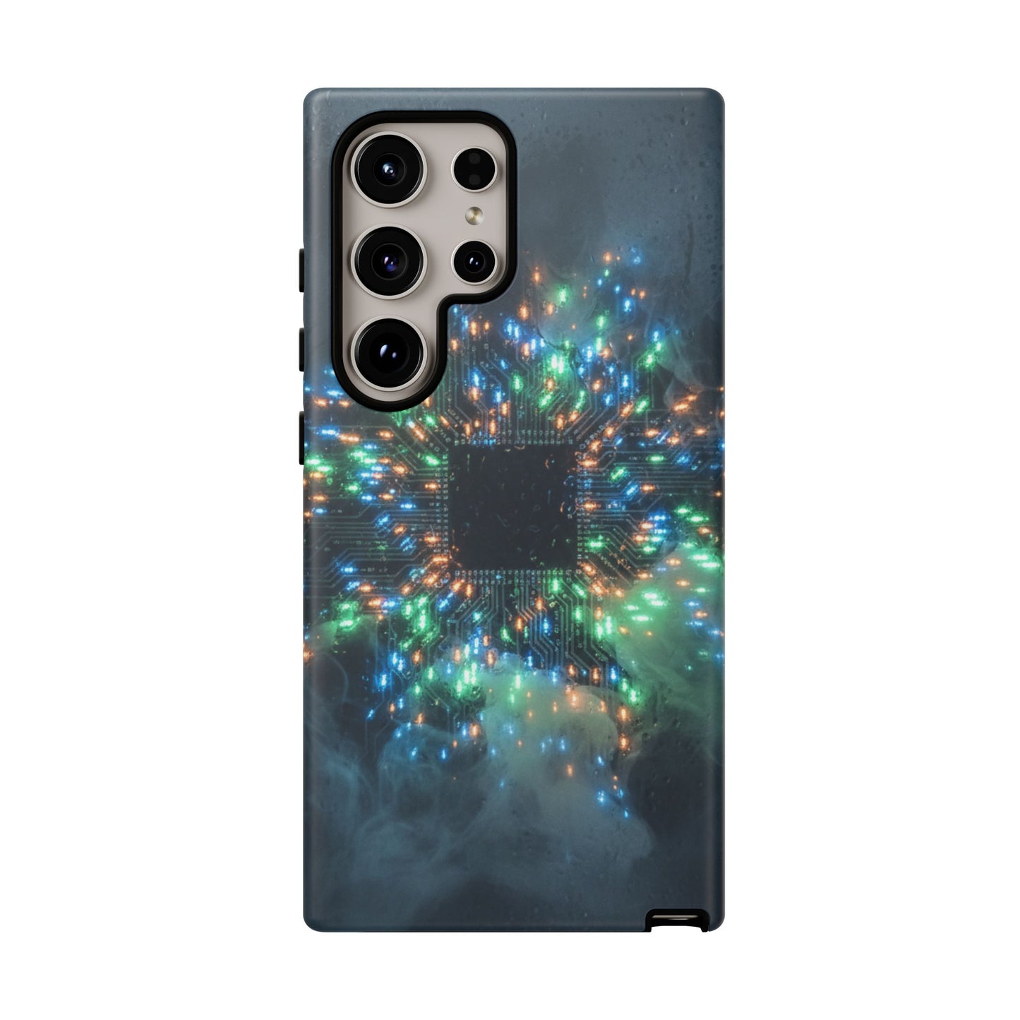 Tough Cases for Samsung Galaxy S25/S24/S23/S22 – Dual Layer, Matte/Glossy Finish, Wireless Charging CompatibleGalaxy, Circuit Phone Case — Colorful Microchip Glow Protective Tough Case