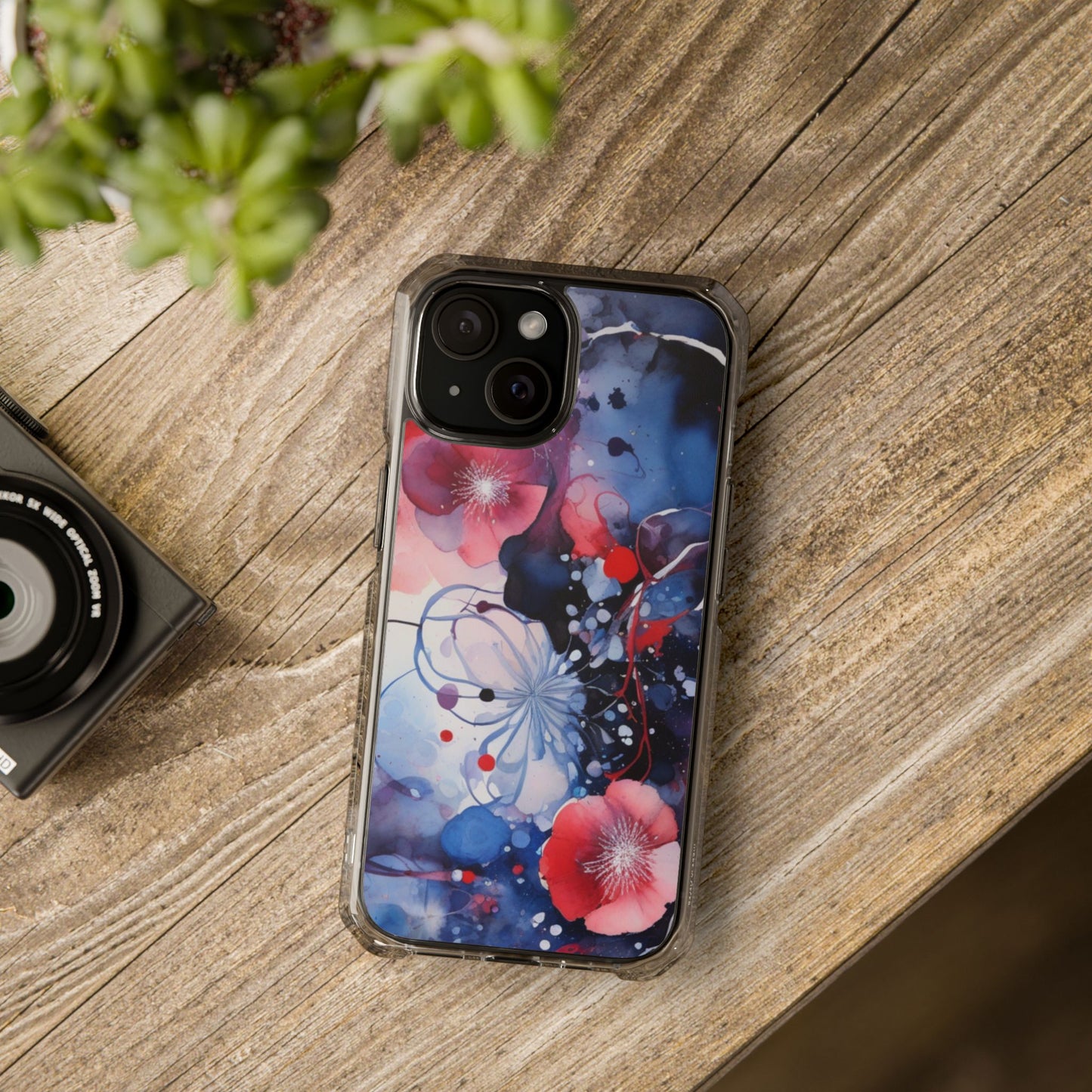 Clear Magnetic Phone Case — Watercolor Floral Impact Protection. Magnetic Impact Phone Case for iPhone 17/16/15/14.