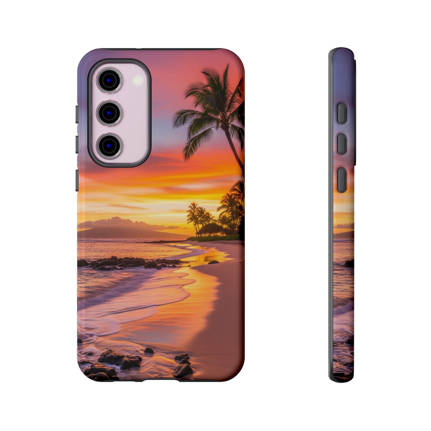 Tough Cases Phone Cases for Samsung Galaxy S26/S25/S24/S23/S22 – Dual Layer, Matte/Glossy Finish, Wireless Charging CompatibleTropical Sunset Phone Case — Sunset Beach Palm Tree Tough Case