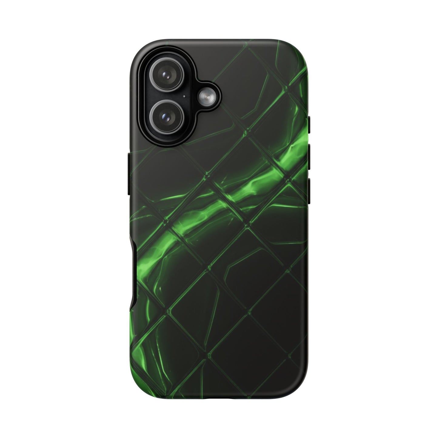 iPhone Tough Cases Phone Cases for iPhone 14\15\16\17 – Dual Layer, Matte/Glossy Finish, Wireless Charging Compatible. Green Neon Grid Phone Case — Protective Tough Case with Abstract Glow Design
