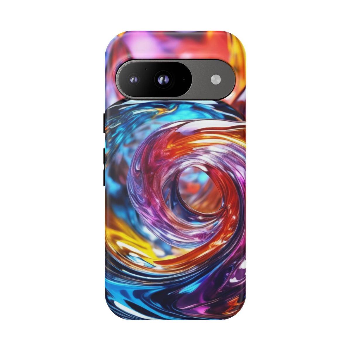Tough Case Phone Case for Google Pixel 9/9Pro– Dual Layer, Matte/Glossy Finish, Wireless Charging Compatible, Artistic Phone Case with Colorful Swirl Design