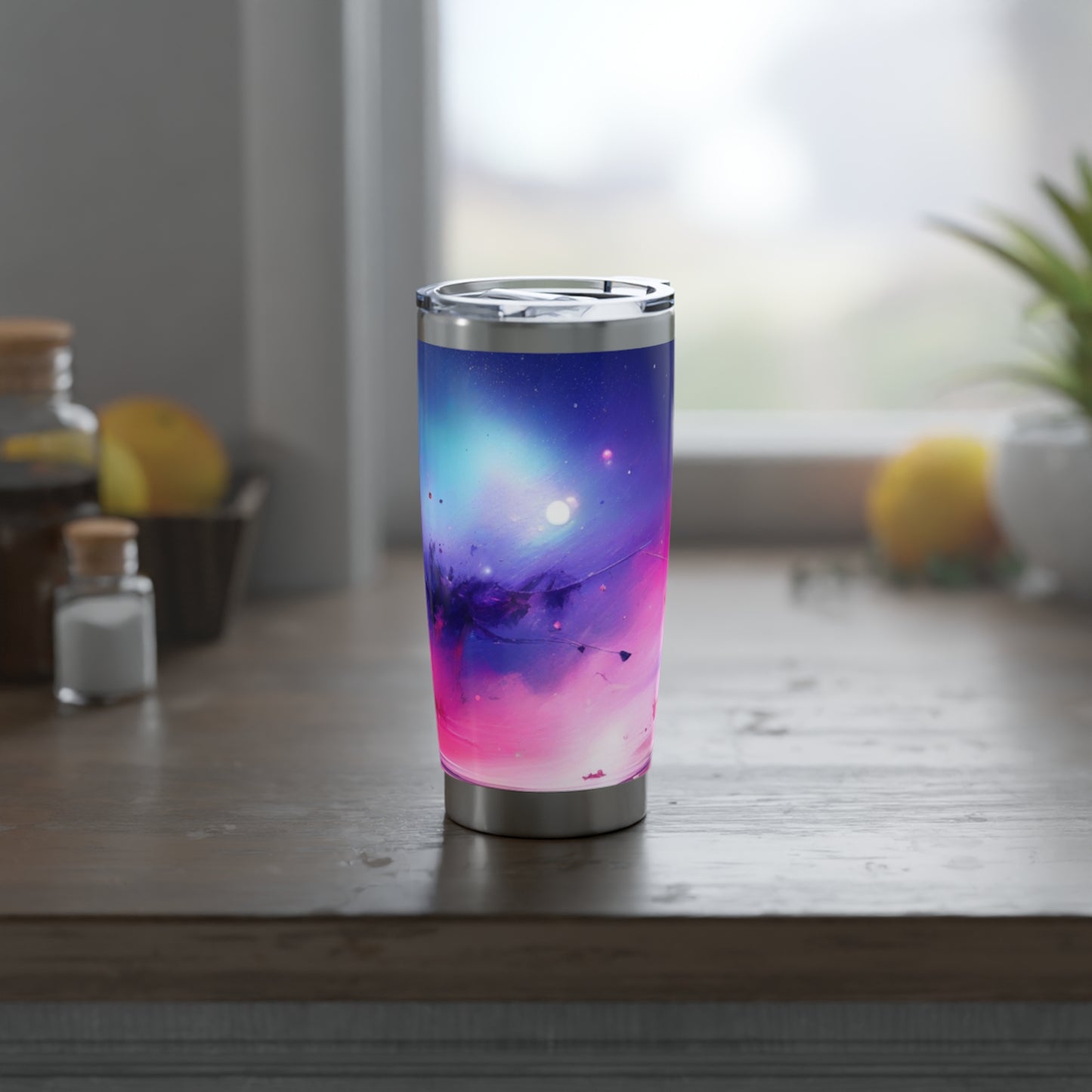 Vagabond 20oz Tumbler - Insulated Stainless Steel Travel Tumbler, Spill-Resistant, Double-Wall, Car Cup Holder Friendly. Cosmic Travel Tumbler - Space-Inspired 20oz Insulated Drinkware, Perfect for Travel, Camping, Gifts, and Stargazing