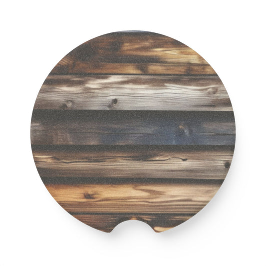 Rustic Wood Grain Soapstone Car Coaster – Round Cup Holder Absorbent Mat