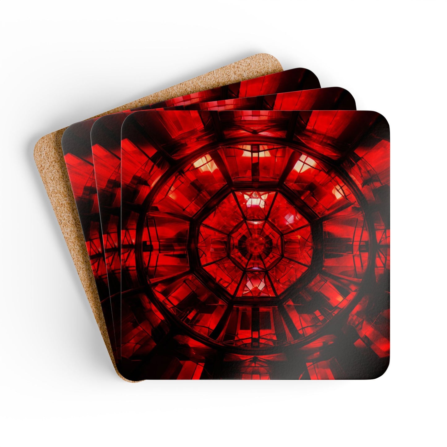 Artistic Corkwood Coaster Set - Unique Red Design for Home Decor & Gifting
