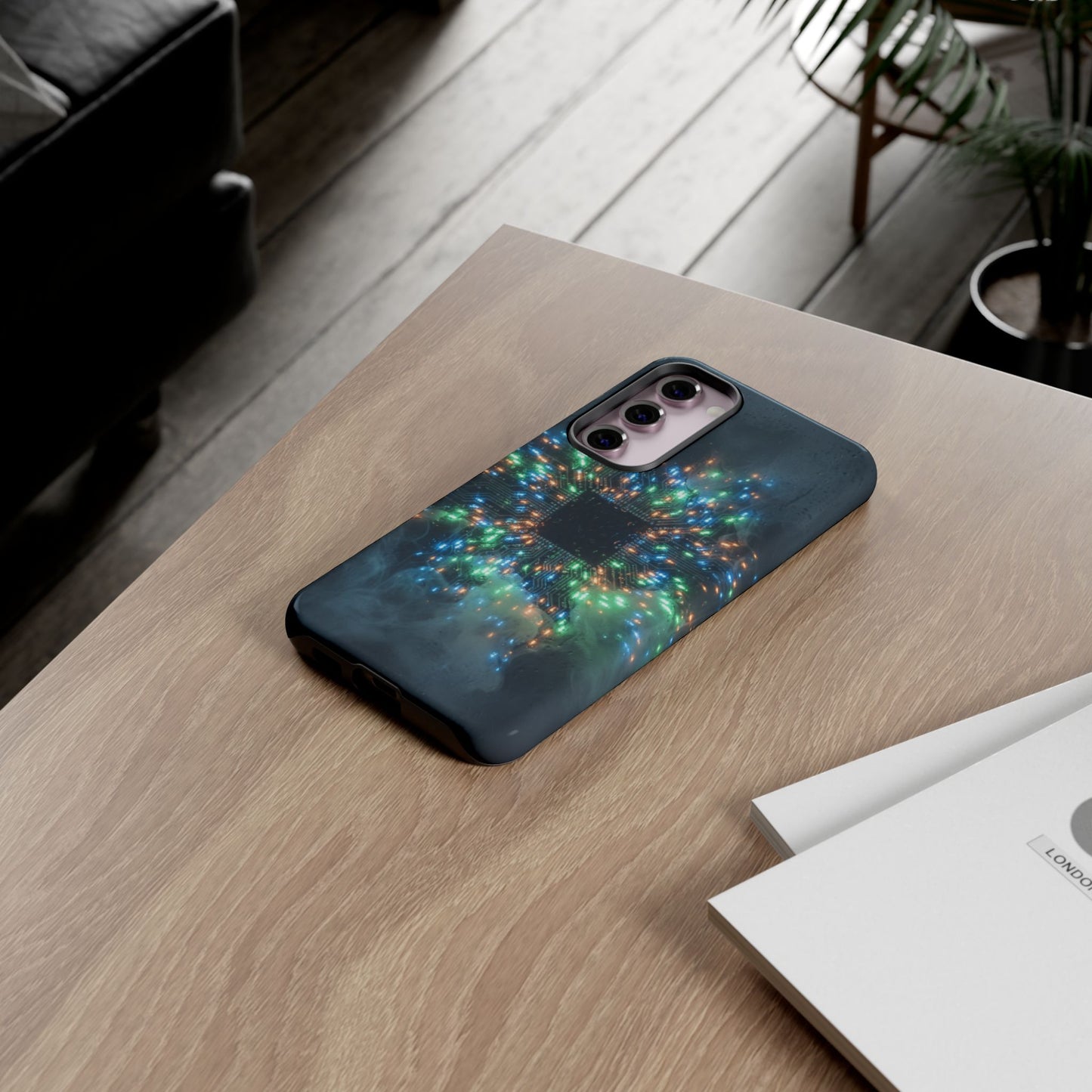 Tough Cases for Samsung Galaxy S25/S24/S23/S22 – Dual Layer, Matte/Glossy Finish, Wireless Charging CompatibleGalaxy, Circuit Phone Case — Colorful Microchip Glow Protective Tough Case