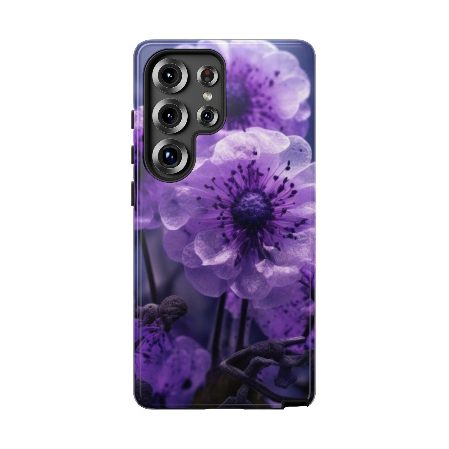 Purple Floral Tough Phone Case for Samsung Galaxy S25/S24/S23, Gifts for Her