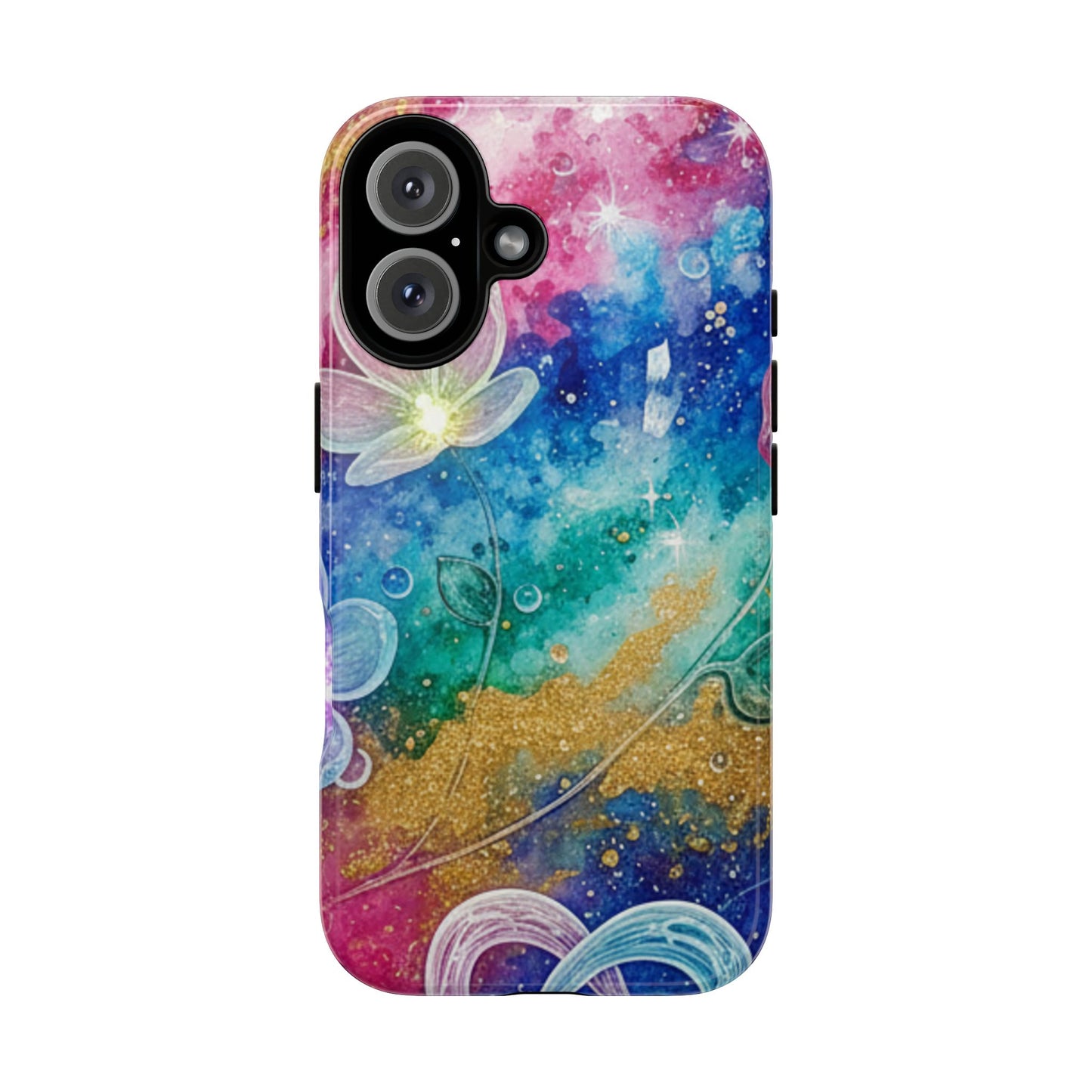 iPhone Tough Cases, iPhone 17 phone case, Phone Cases for iPhone 14\15\16\17 – Dual Layer, Matte/Glossy Finish, Wireless Charging Compatible, Galaxy Floral Tough Phone Case — Colorful Bubbles Design