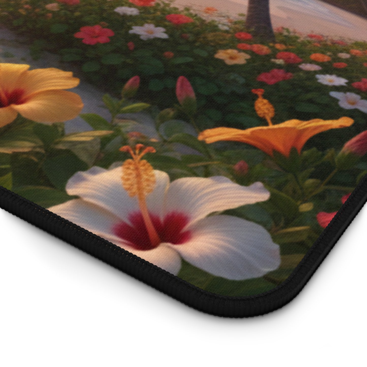 Large Gaming Mouse Pad – Premium Mouse Pad & Tech Accessory for Home & Office, Premium Desk Mat, Gaming Mouse Pad, Non-slip, Tropical Sunset Beach Desk Mat — Scenic Palm Tree & Hibiscus Mouse Pad