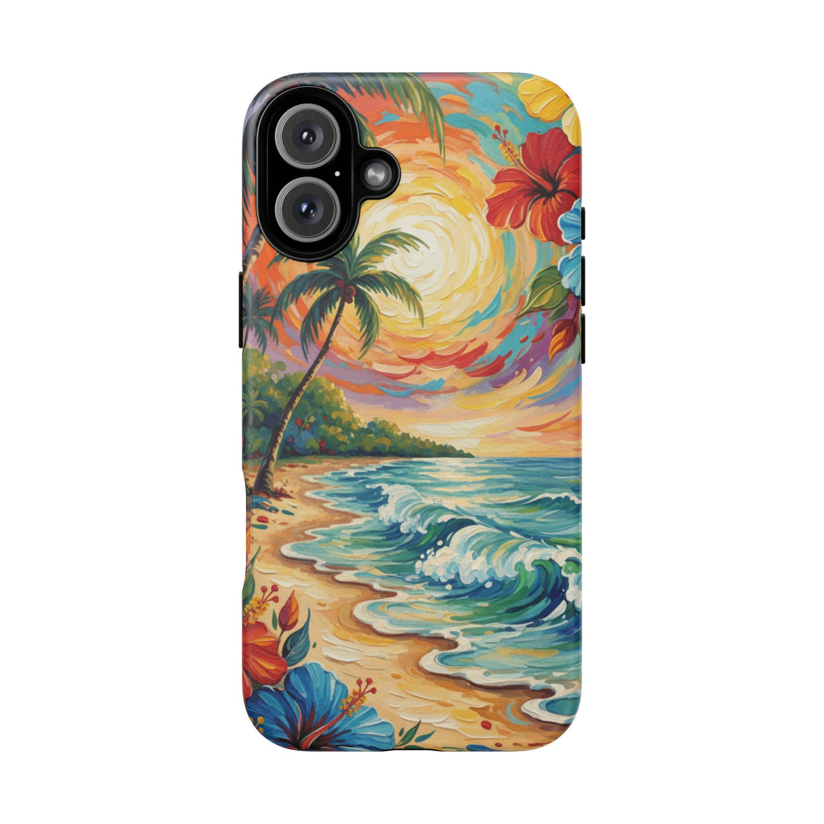 iPhone Tough Cases Phone Cases for iPhone 14\15\16\17 – Dual Layer, Matte/Glossy Finish, Wireless Charging Compatible, Tropical Sunset Phone Case — Beach Palm Tree Protective Tough Case, iPhone 17...